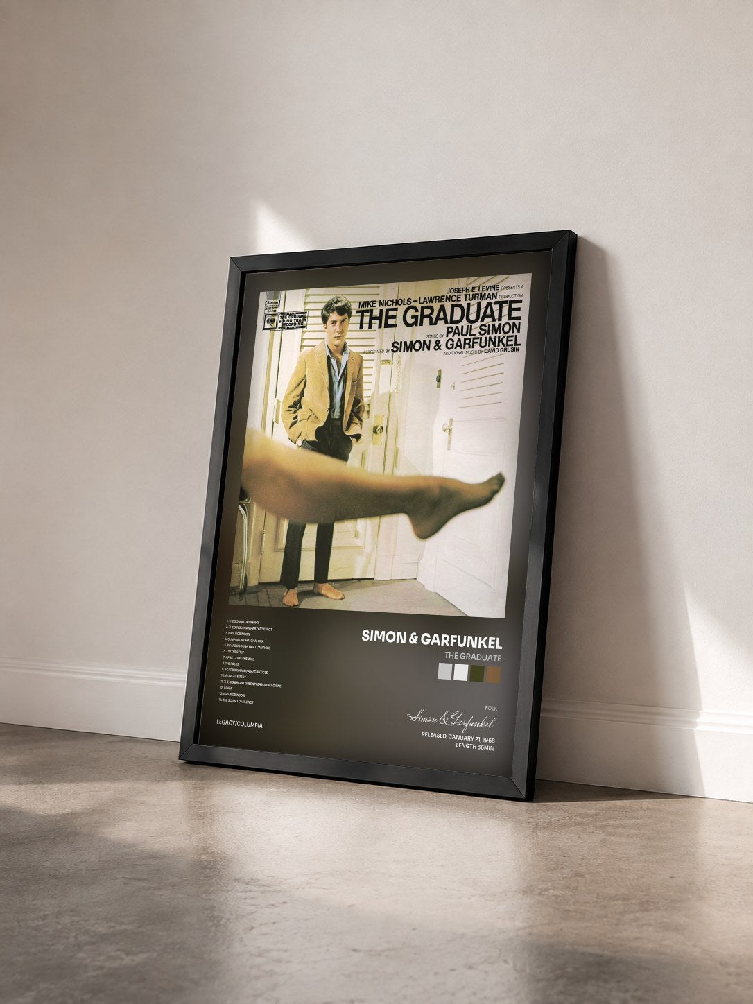 #noir Tableau de l'album The Graduate de Simon & Garfunkel vu de trois quarts, cadre noir