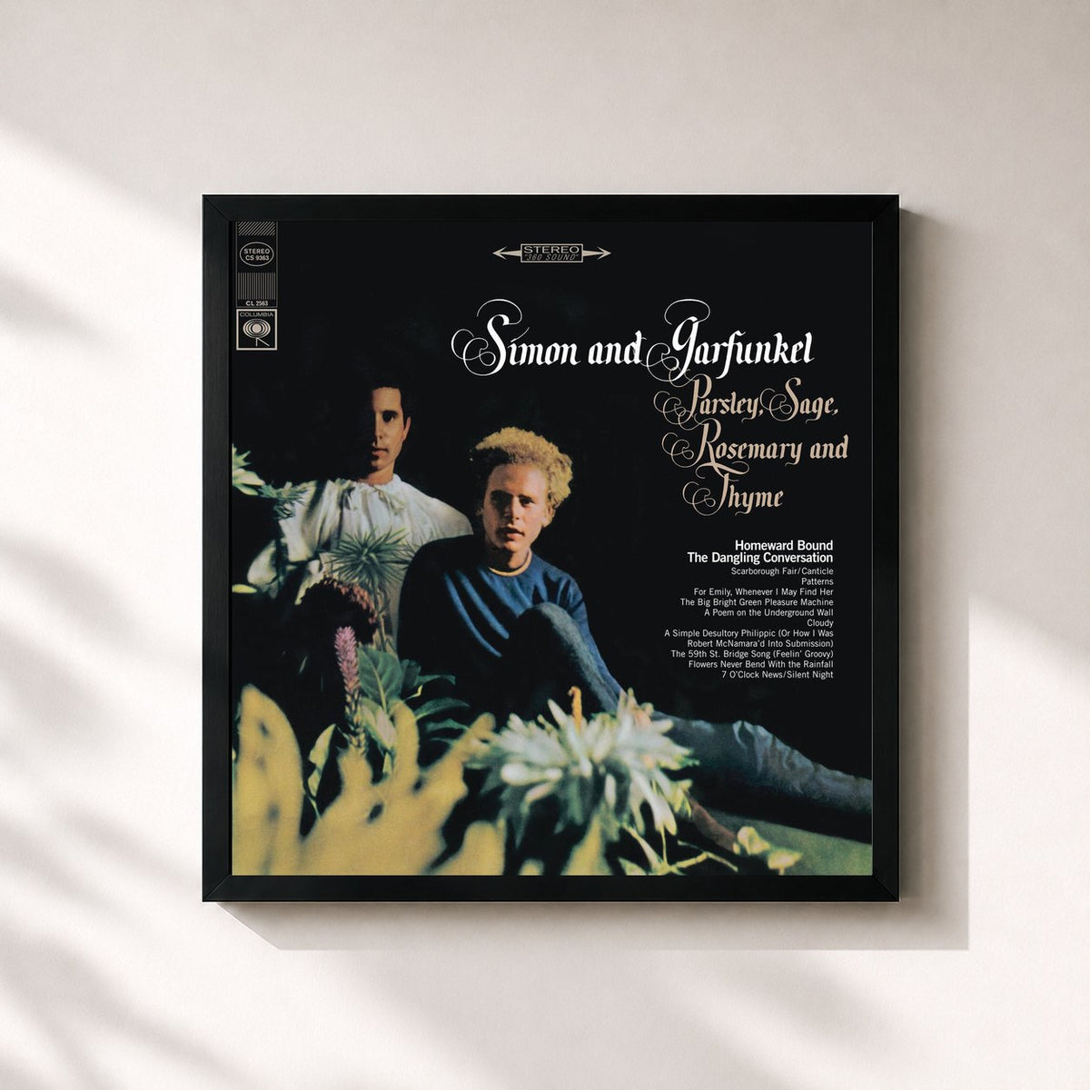 #noir Tableau carré de l'album Parsley, Sage, Rosemary And Thyme de Simon & Garfunkel, cadre noir 32x32 cm