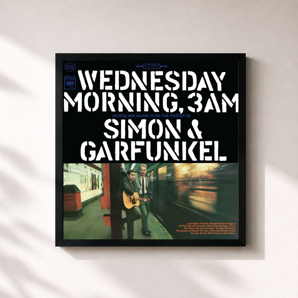 #noir Tableau carré de l'album Wednesday Morning, 3 A.M. de Simon & Garfunkel, cadre noir 32x32 cm