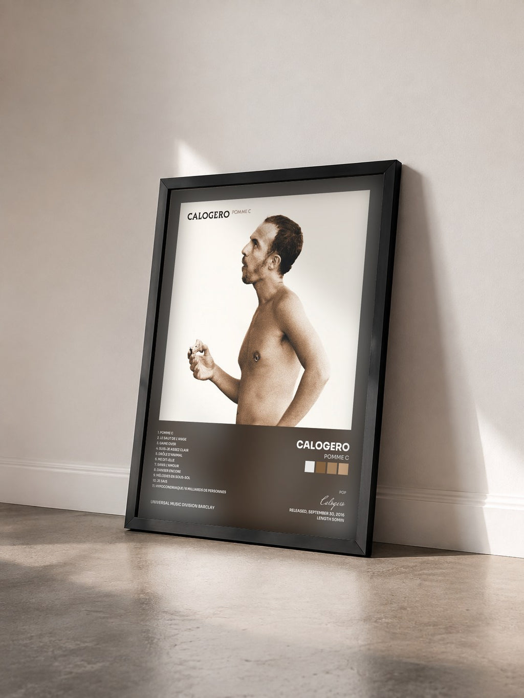#noir Pomme C by Calogero as a framed art print seen at an angle, black frame