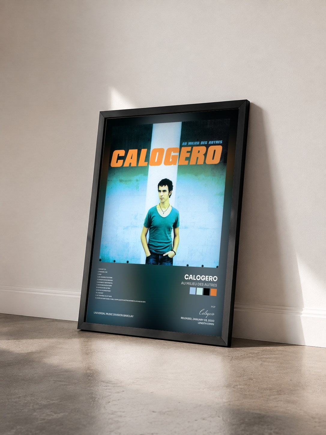 #noir Au Milieu Des Autres de Calogero en lámina enmarcada vista de tres cuartos, marco negro