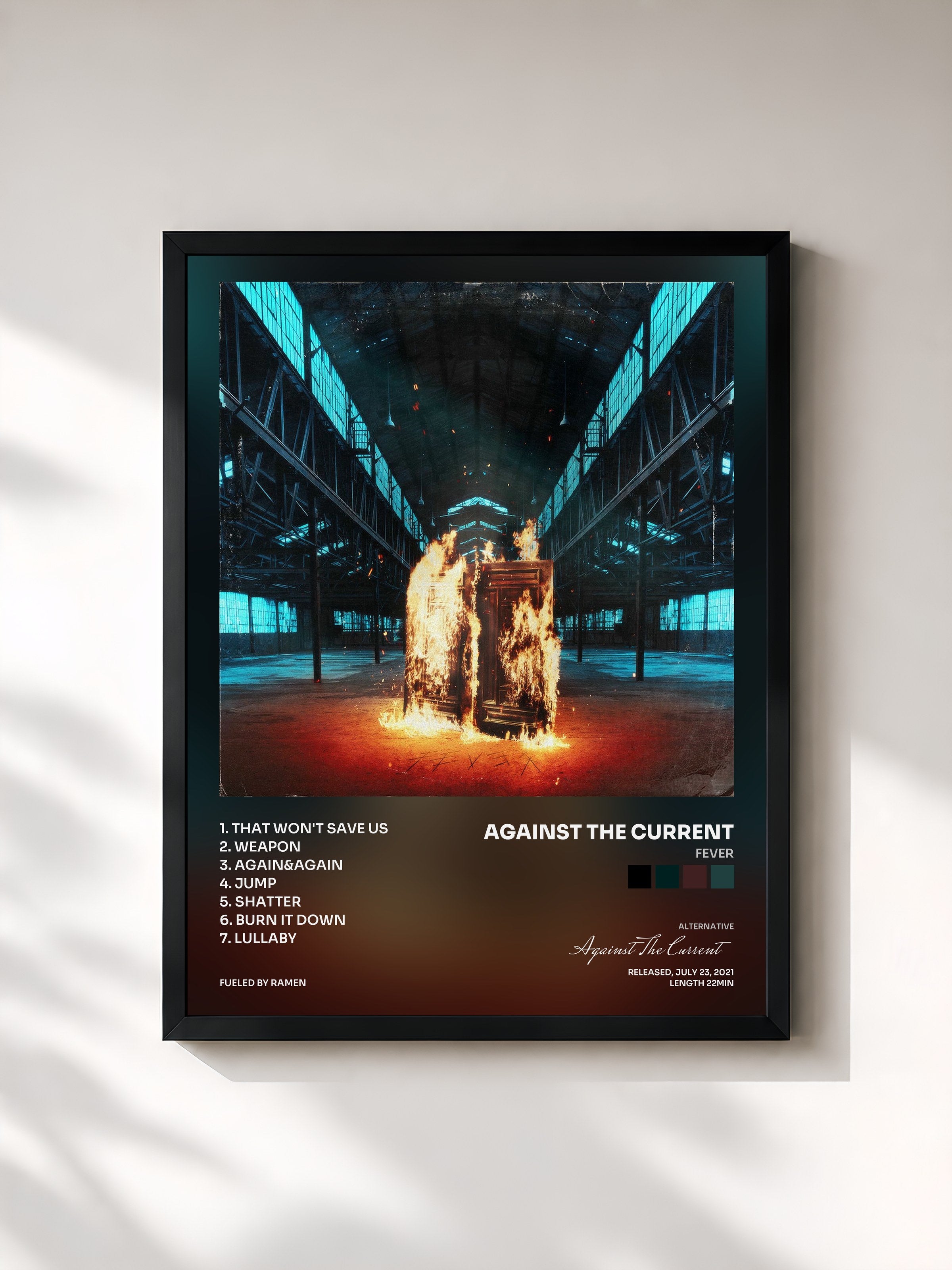 #noir Tableau de l'album fever de Against The Current, cadre noir, imprimé et encadré en France