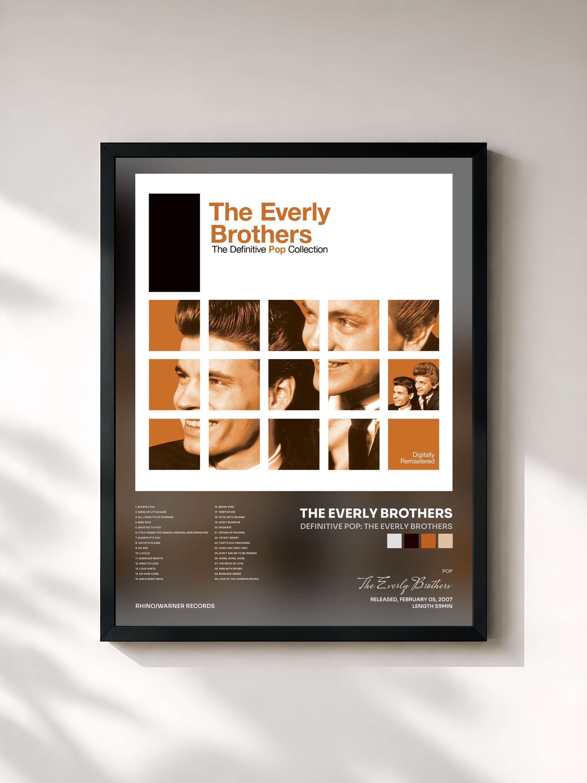 #noir Tableau de l'album Definitive Pop: The Everly Brothers de The Everly Brothers, cadre noir, imprimé et encadré en France
