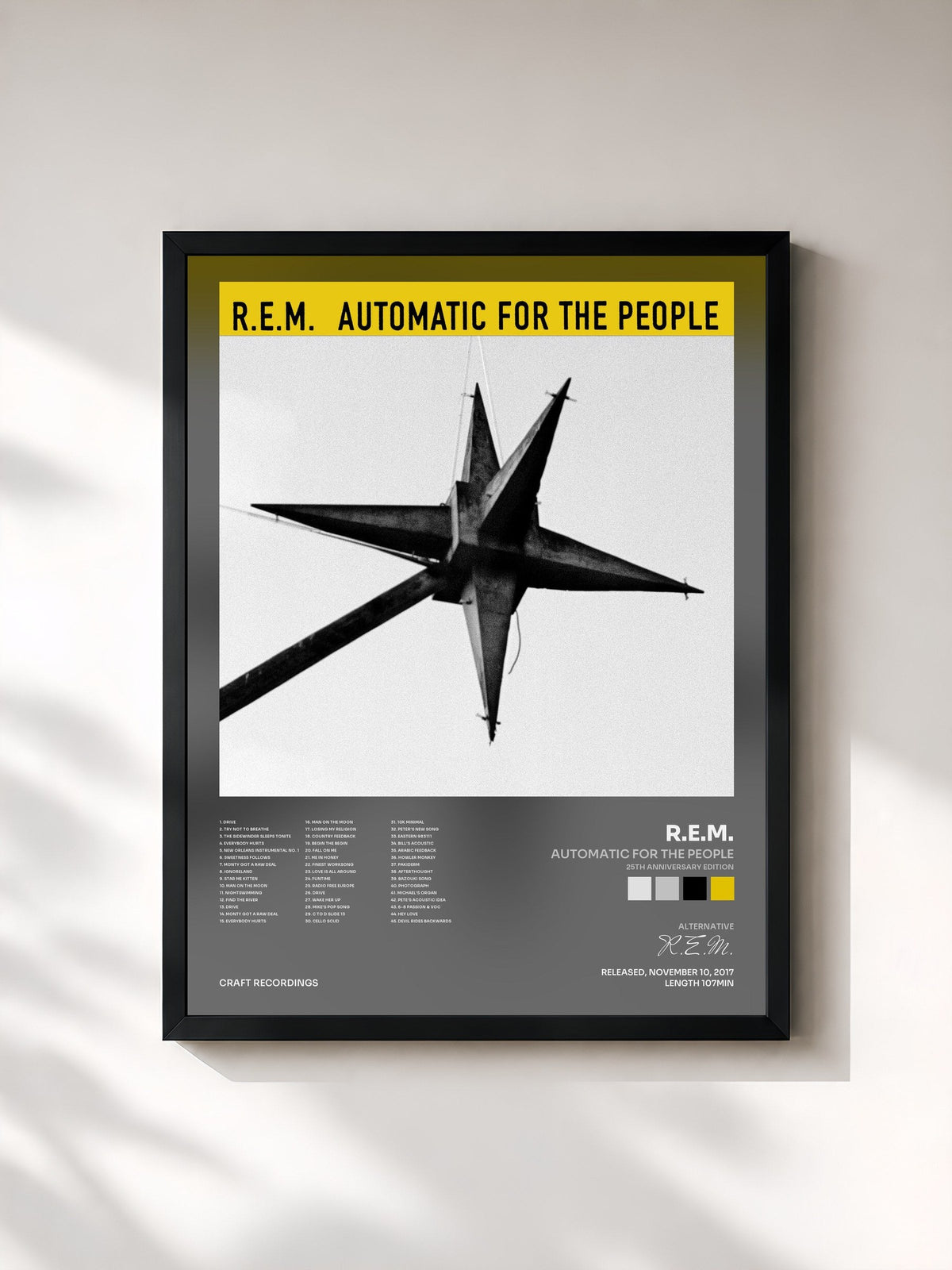 #noir Tableau de l'album Automatic For The People (25th Anniversary Edition) de R.E.M., cadre noir, imprimé et encadré en France