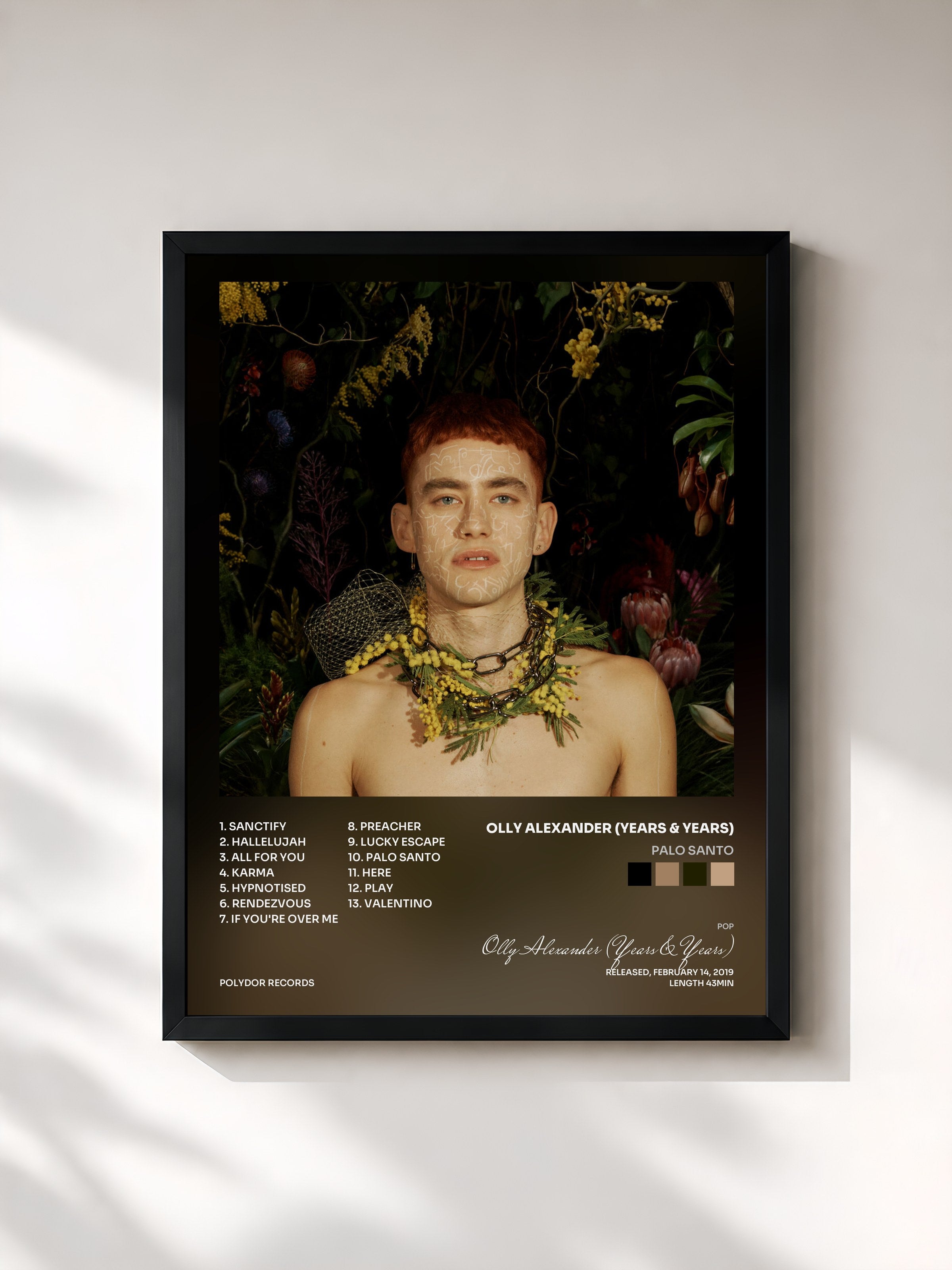 #noir Tableau de l'album Palo Santo de Olly Alexander (Years & Years), cadre noir, imprimé et encadré en France
