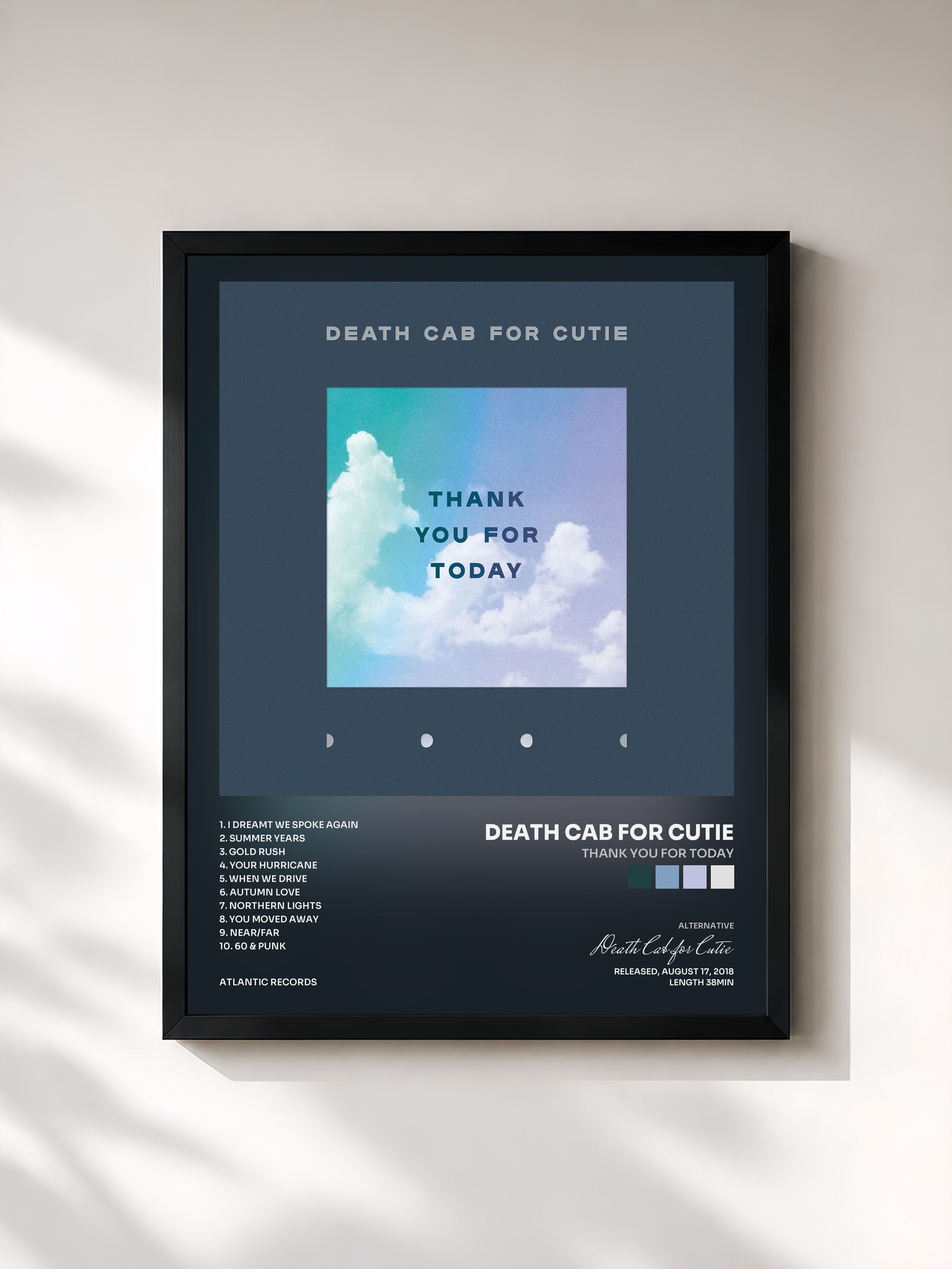 #noir Tableau de l'album Thank You for Today de Death Cab for Cutie, cadre noir, imprimé et encadré en France