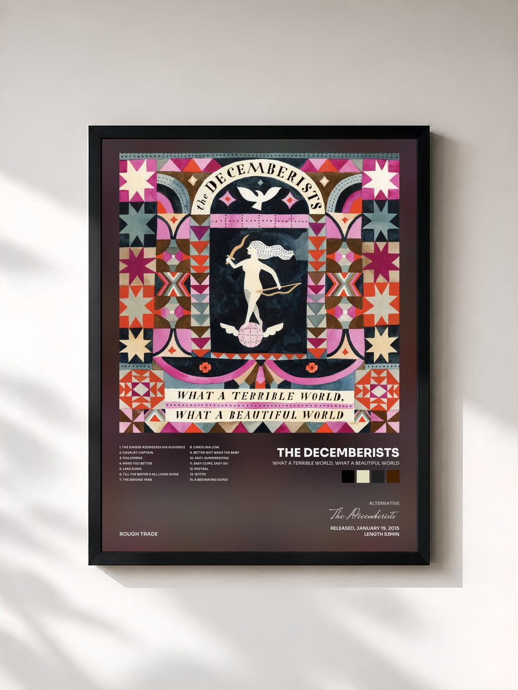 #noir What A Terrible World, What A Beautiful World di The Decemberists in stampa incorniciata, cornice nera, stampata e incorniciata in Francia