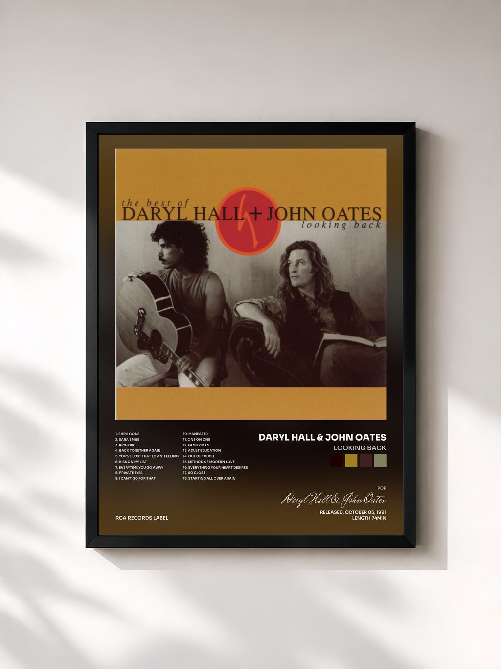 #noir Tableau de l'album Looking Back de Daryl Hall & John Oates, cadre noir, imprimé et encadré en France