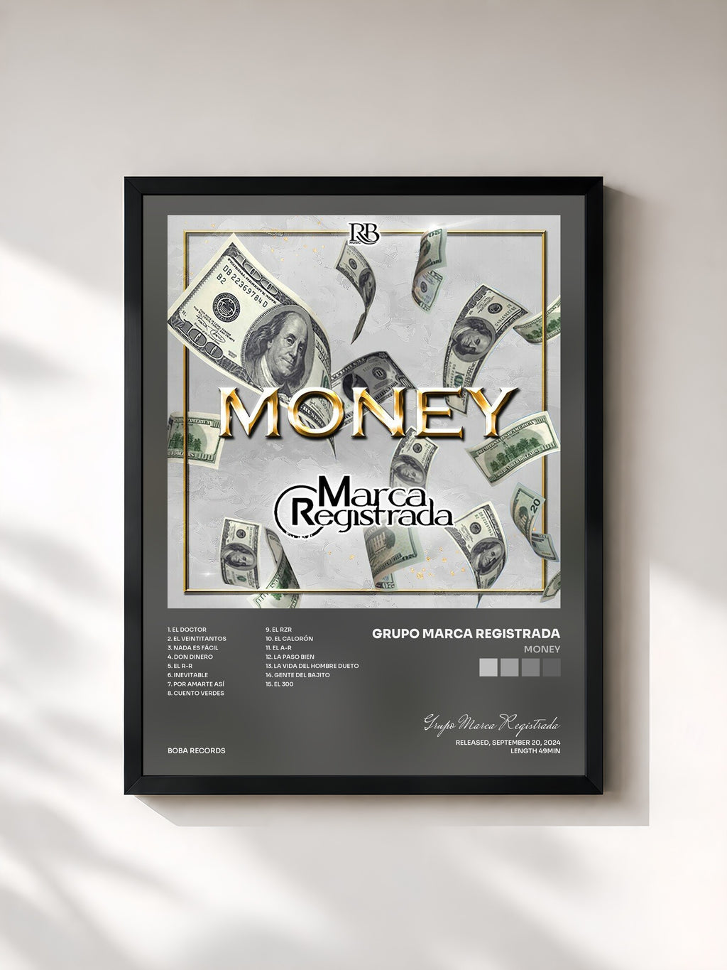 #noir Tableau de l'album Money de Grupo Marca Registrada, cadre noir, imprimé et encadré en France