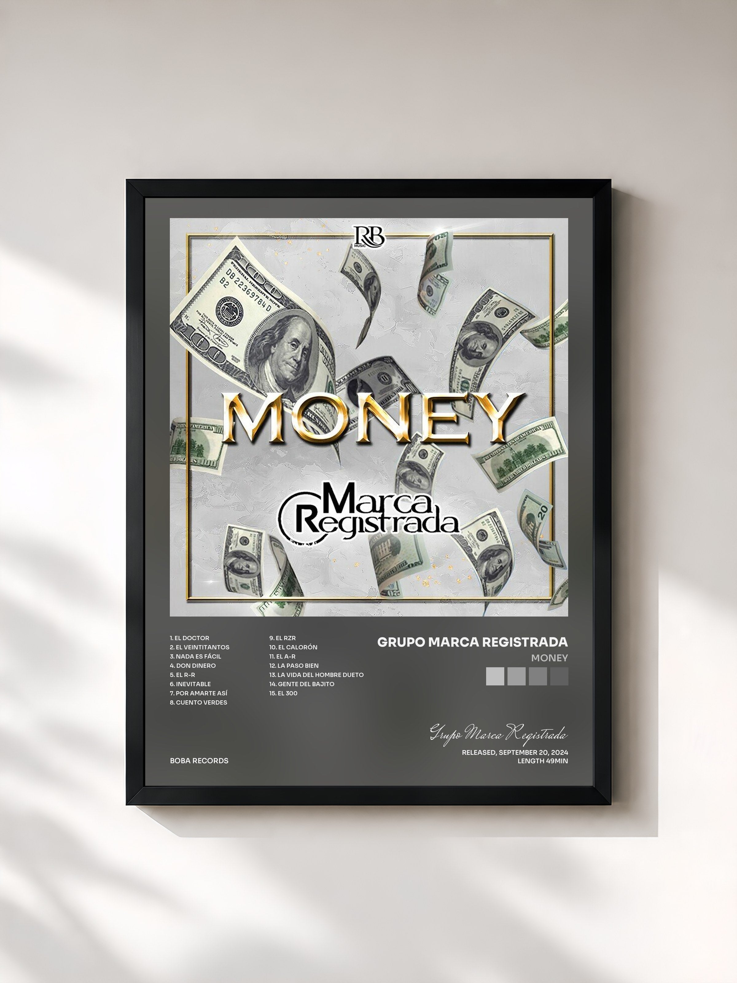 #noir Tableau de l'album Money de Grupo Marca Registrada, cadre noir, imprimé et encadré en France