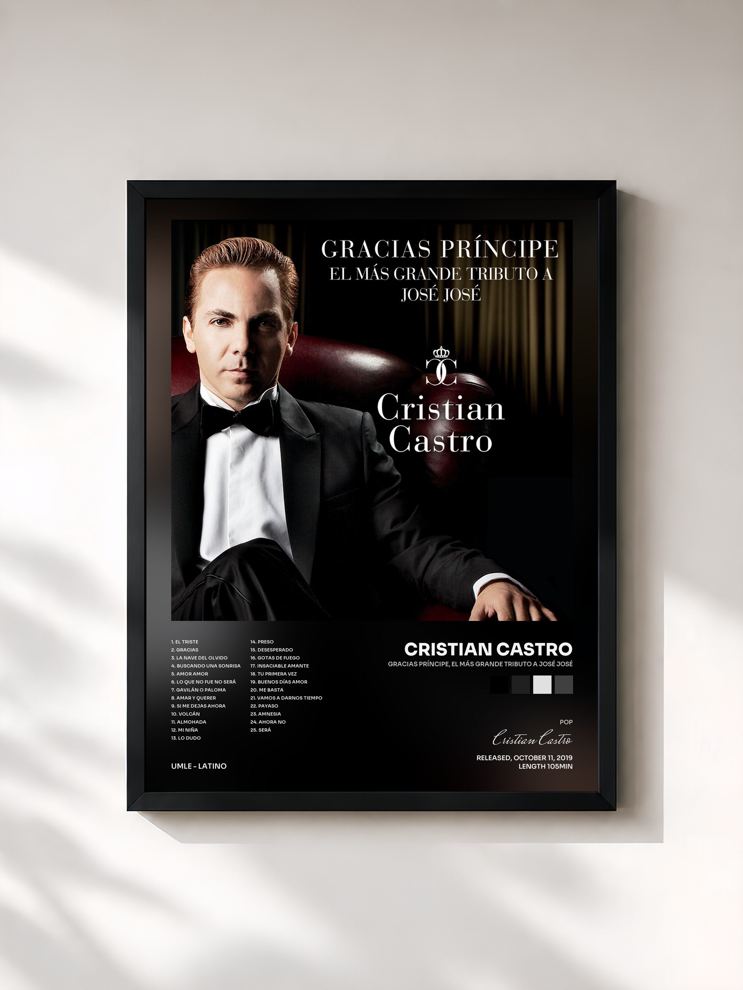 #noir Tableau de l'album Gracias Príncipe, El Más Grande Tributo A José José de Cristian Castro, cadre noir, imprimé et encadré en France