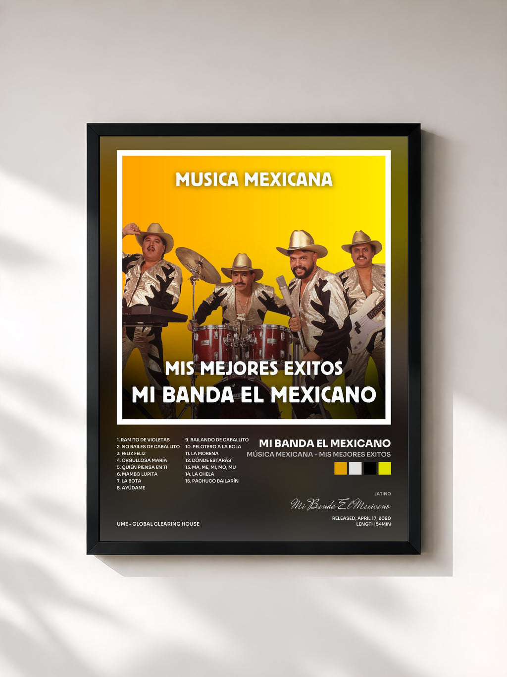 #noir Tableau de l'album Música Mexicana - Mis Mejores Exitos de Mi Banda El Mexicano, cadre noir, imprimé et encadré en France