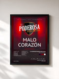#noir Tableau de l'album Malo Corazón de La Poderosa Banda San Juan, cadre noir, imprimé et encadré en France