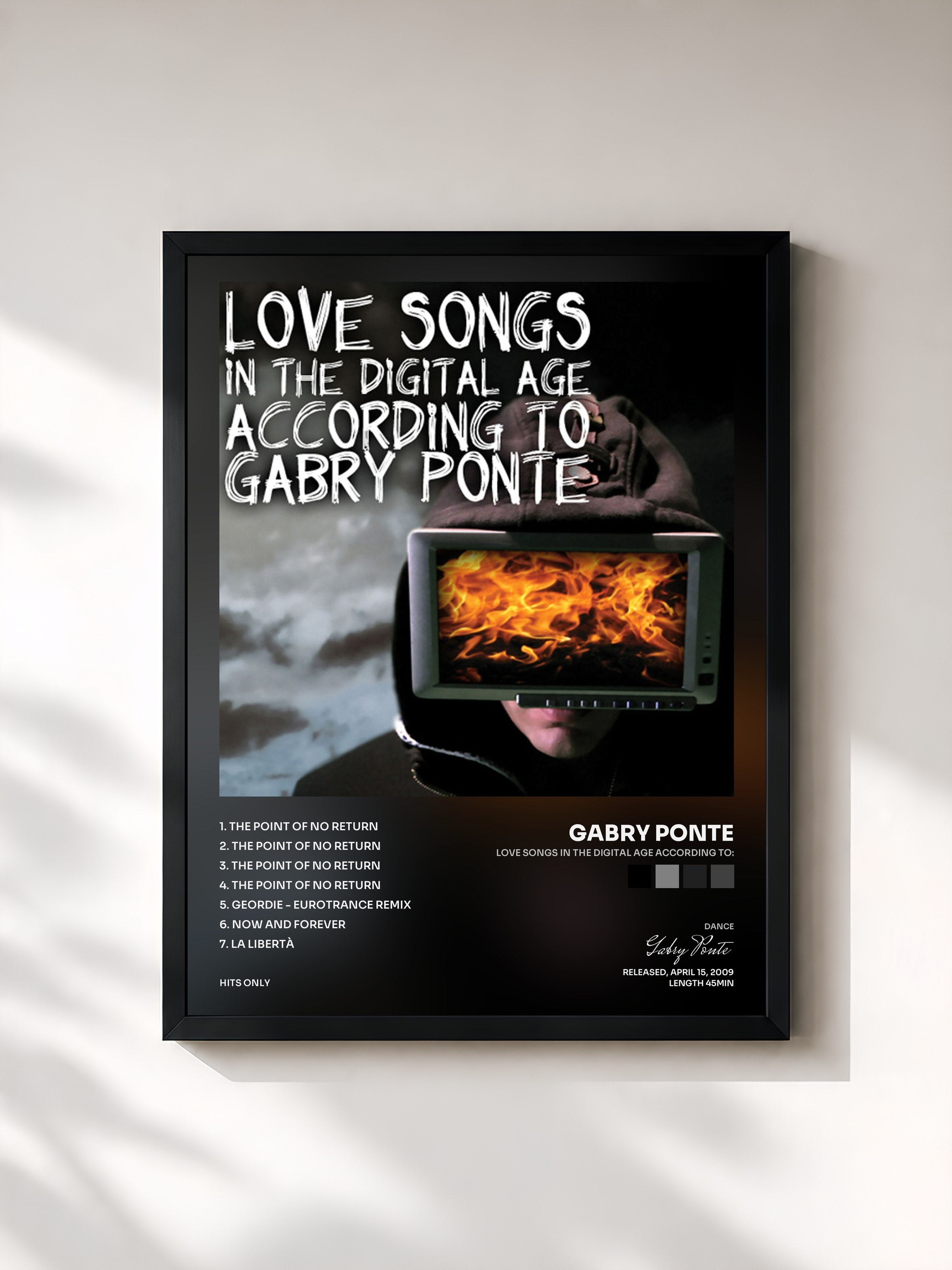 #noir Tableau de l'album Love Songs in the Digital Age according to: de Gabry Ponte, cadre noir, imprimé et encadré en France