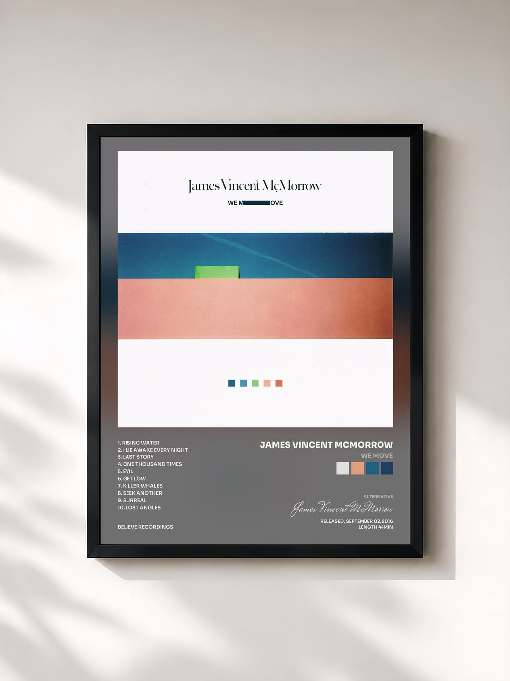 #noir Tableau de l'album We Move de James Vincent McMorrow, cadre noir, imprimé et encadré en France