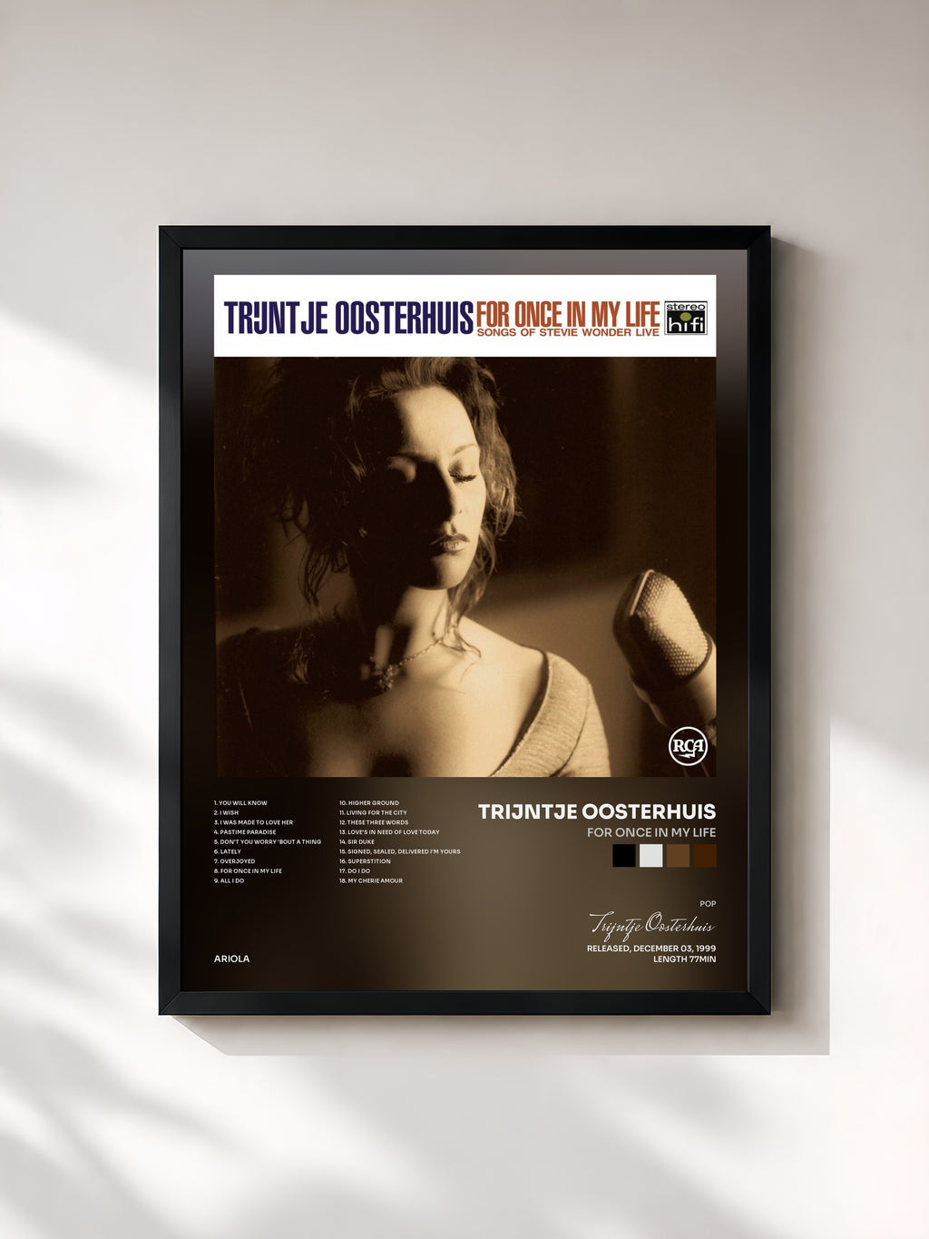 #noir Tableau de l'album For Once In My Life de Trijntje Oosterhuis, cadre noir, imprimé et encadré en France