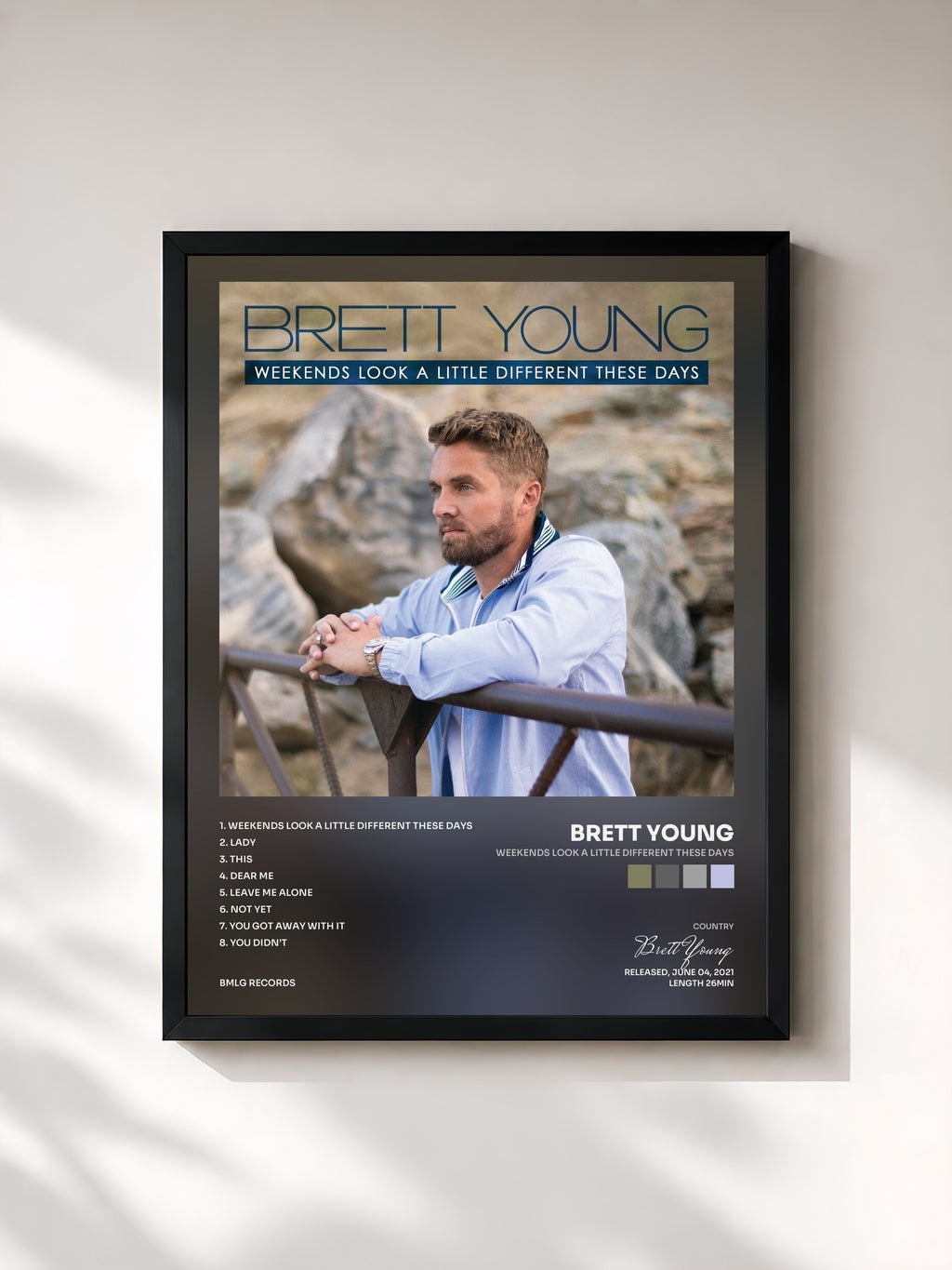 #noir Tableau de l'album Weekends Look A Little Different These Days de Brett Young, cadre noir, imprimé et encadré en France