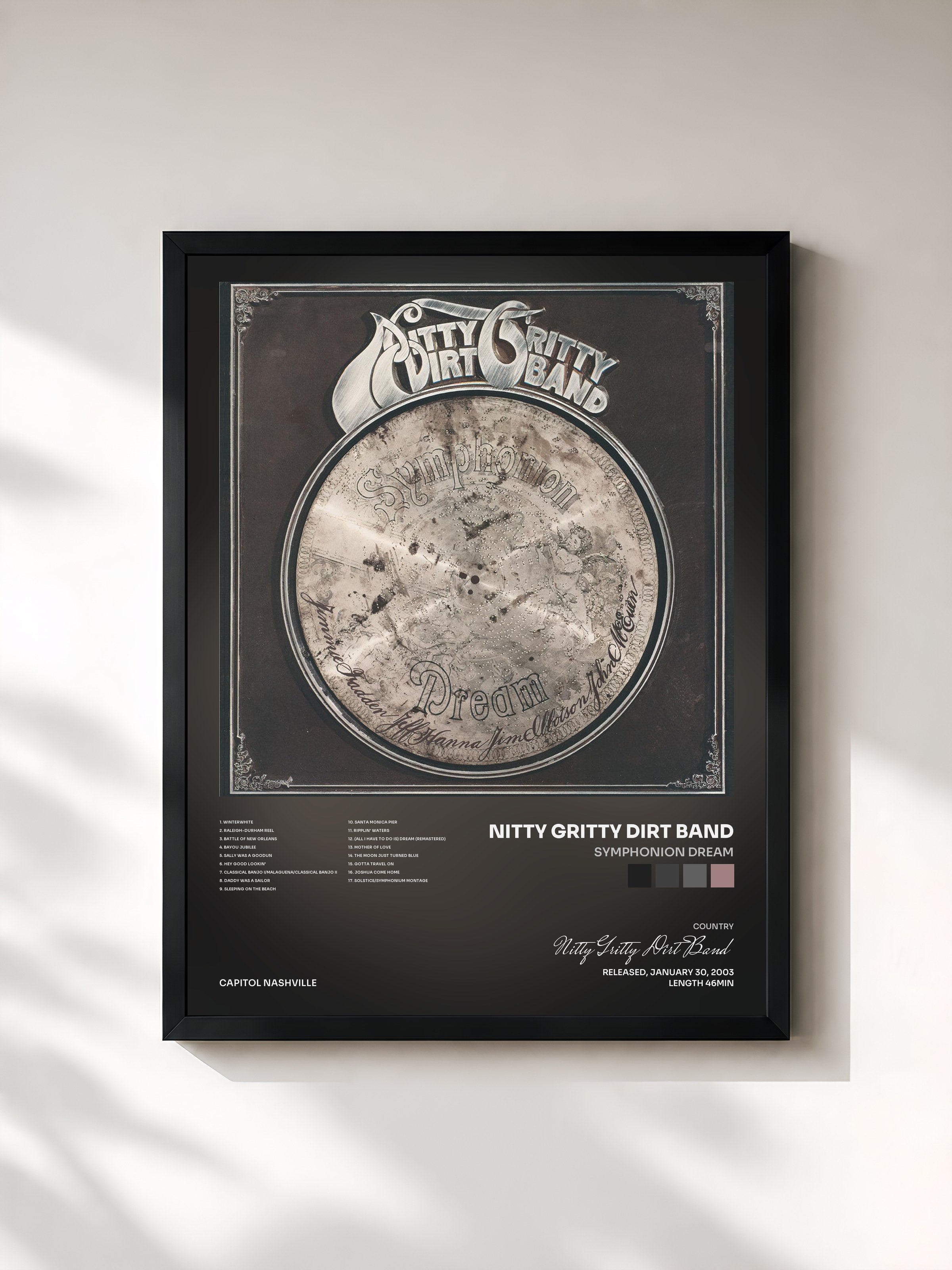 #noir Tableau de l'album Symphonion Dream de Nitty Gritty Dirt Band, cadre noir, imprimé et encadré en France