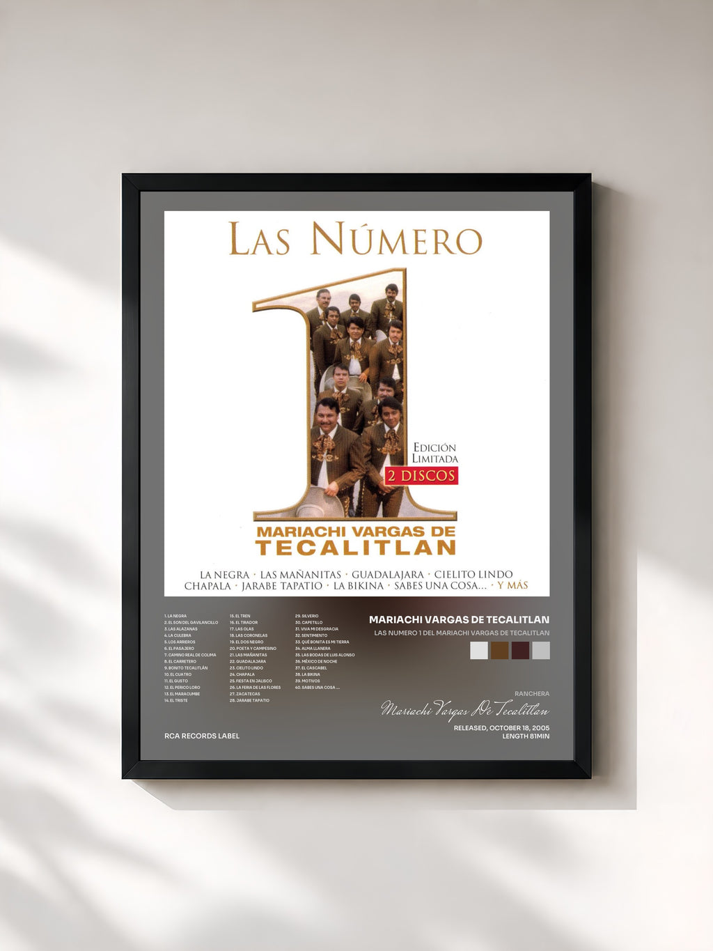 #noir Tableau de l'album Las Numero 1 Del Mariachi Vargas De Tecalitlan de Mariachi Vargas De Tecalitlan, cadre noir, imprimé et encadré en France