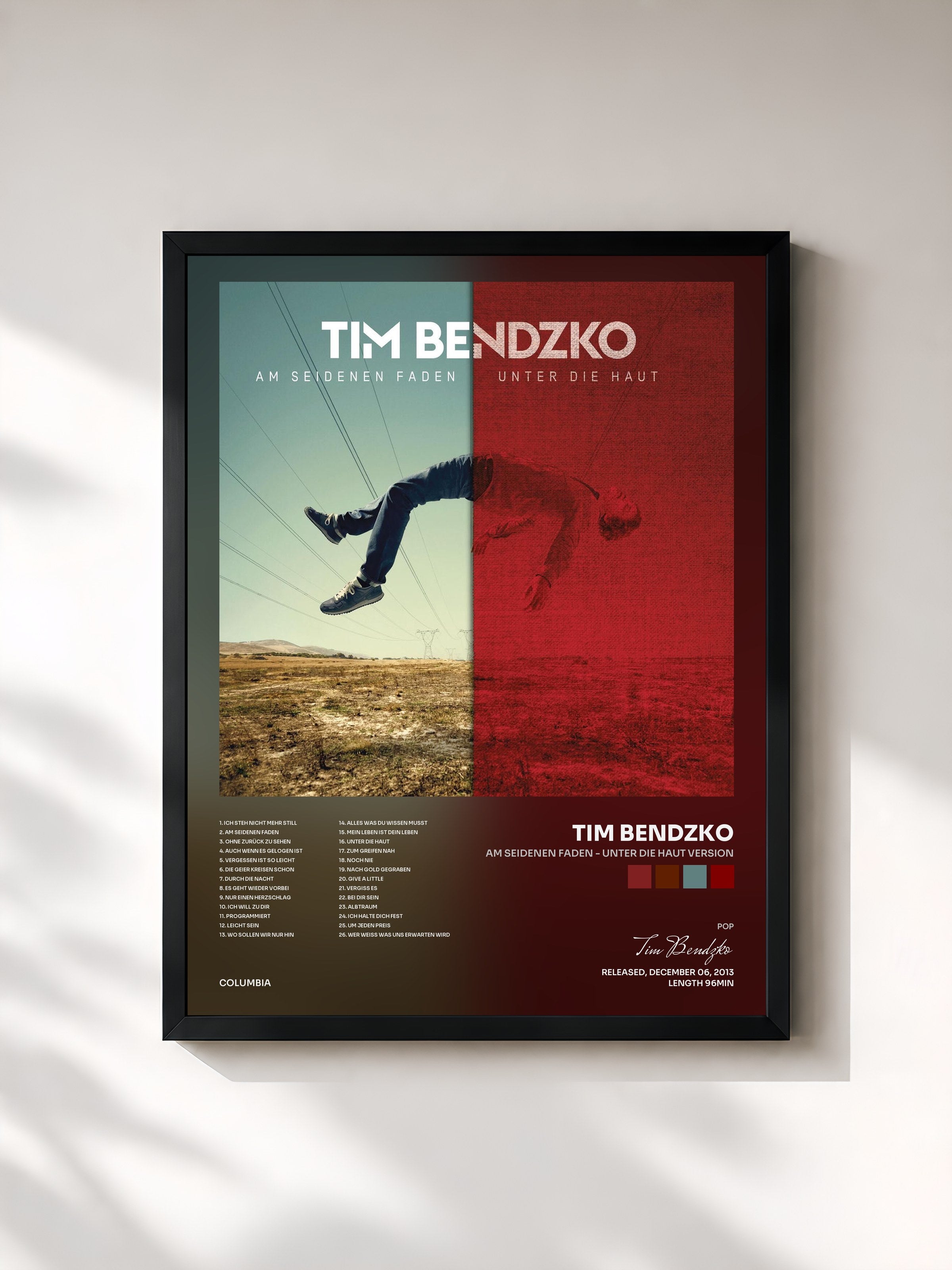 #noir Tableau de l'album Am seidenen Faden - Unter die Haut Version de Tim Bendzko, cadre noir, imprimé et encadré en France