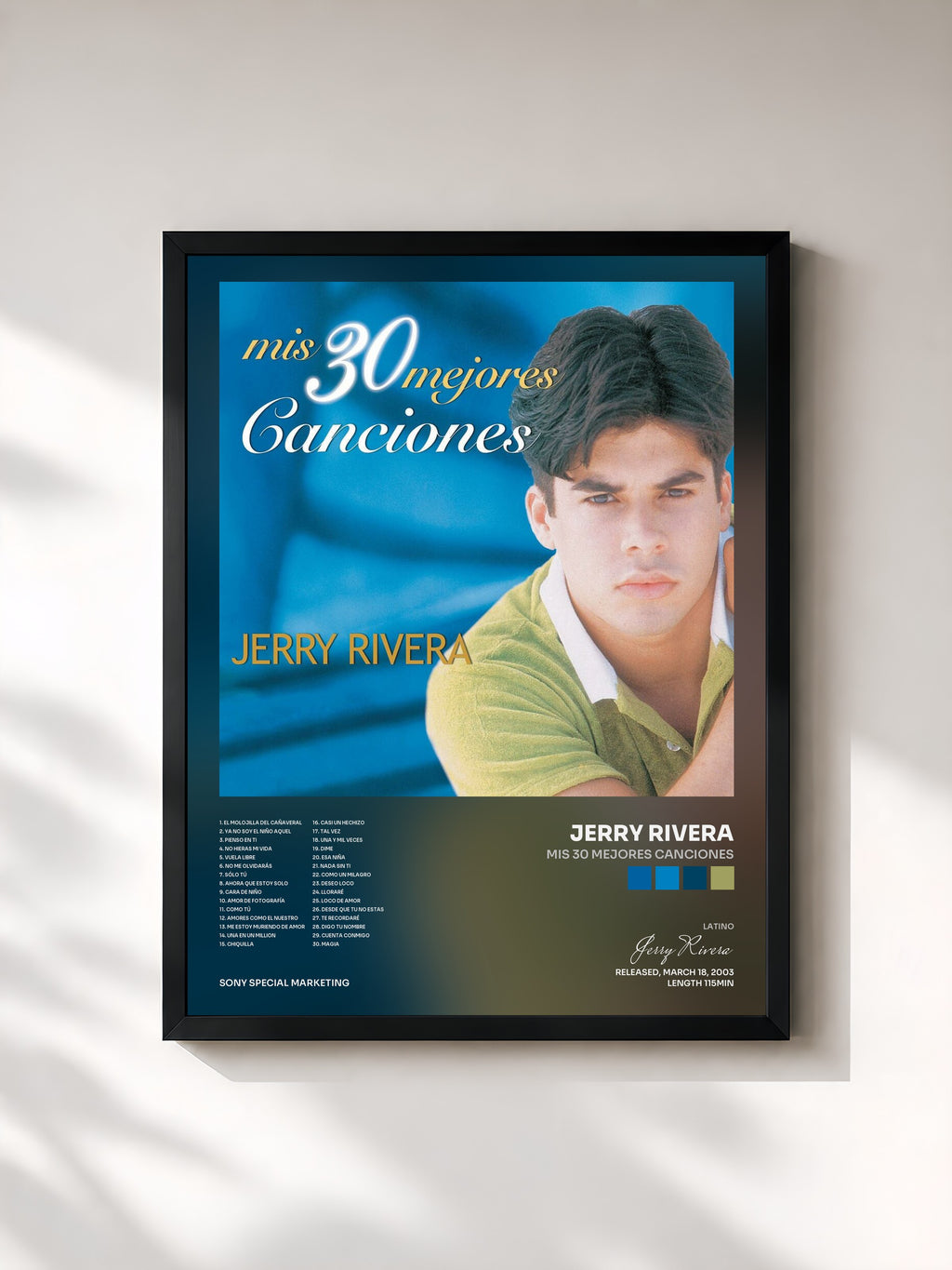 #noir Tableau de l'album Mis 30 Mejores Canciones de Jerry Rivera, cadre noir, imprimé et encadré en France
