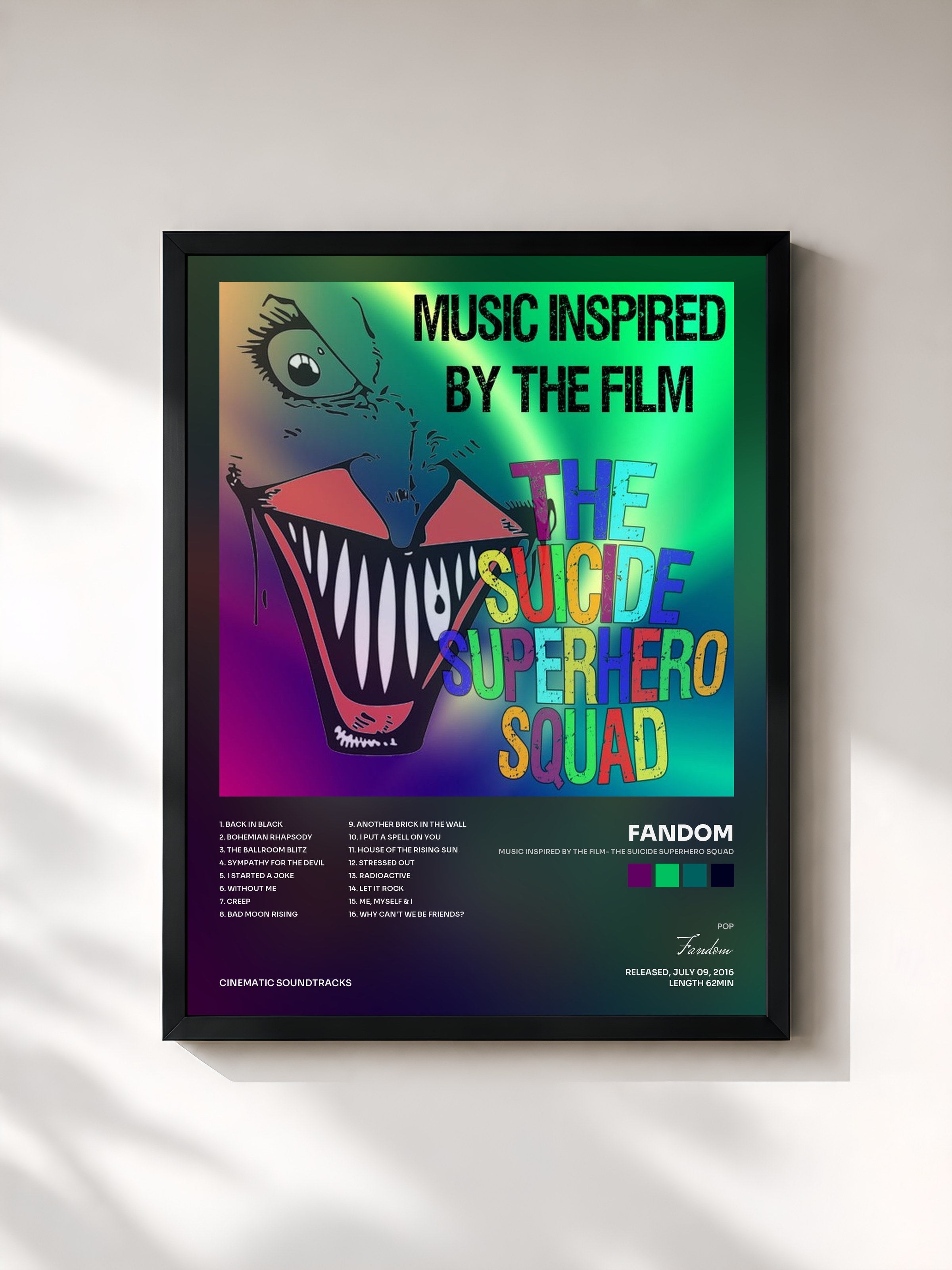 #noir Tableau de l'album Music Inspired by the Film- The Suicide Superhero Squad de Fandom, cadre noir, imprimé et encadré en France