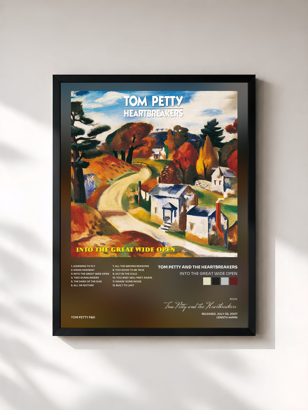 #noir Tableau de l'album Into The Great Wide Open de Tom Petty and the Heartbreakers, cadre noir, imprimé et encadré en France