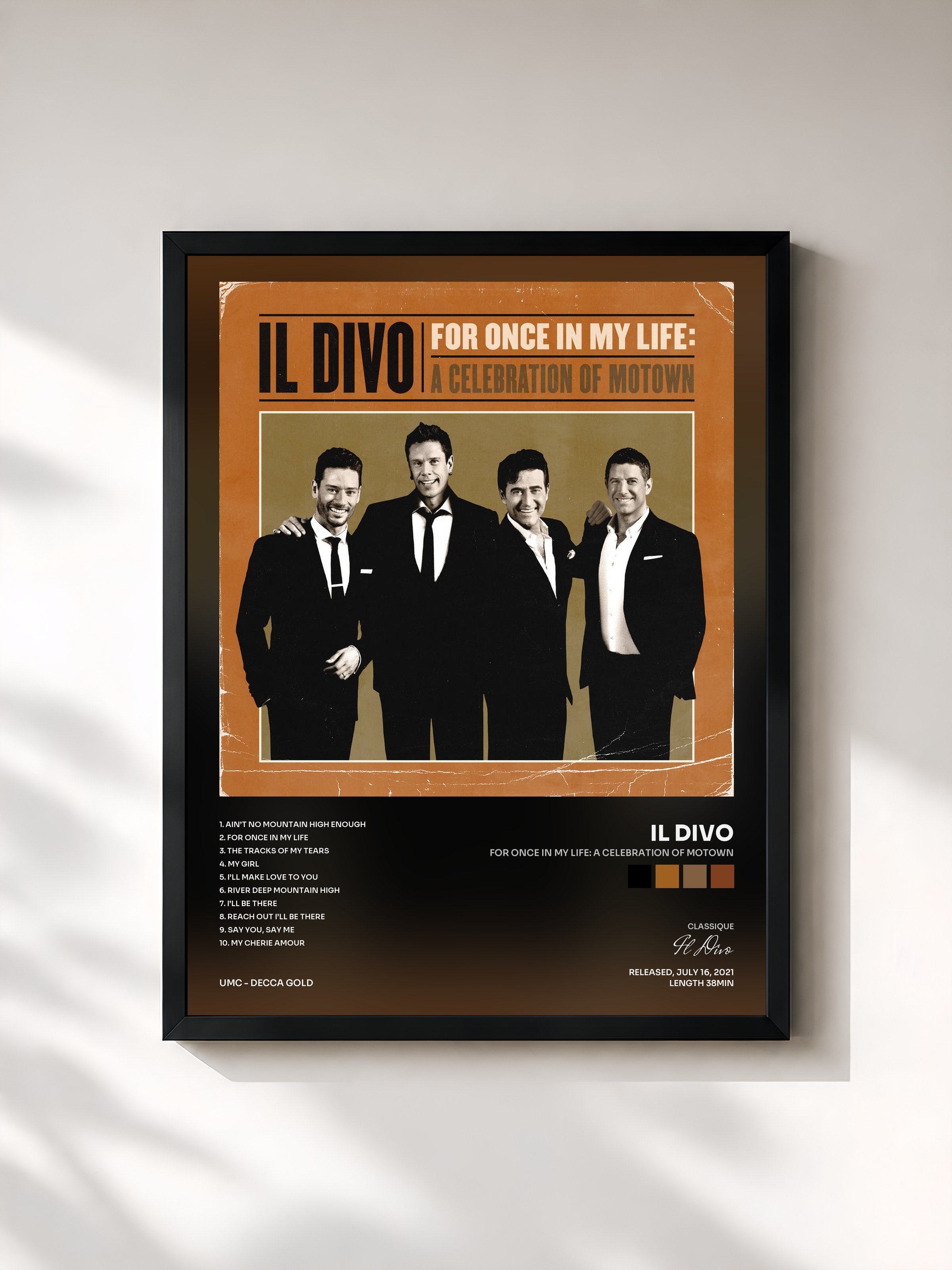 #noir Tableau de l'album For Once In My Life: A Celebration Of Motown de Il Divo, cadre noir, imprimé et encadré en France