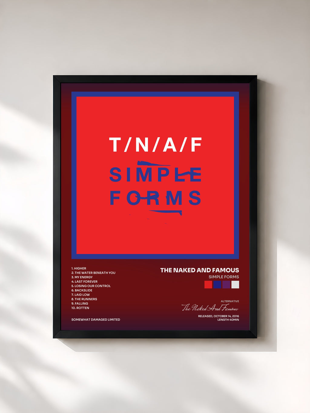 #noir Tableau de l'album Simple Forms de The Naked And Famous, cadre noir, imprimé et encadré en France