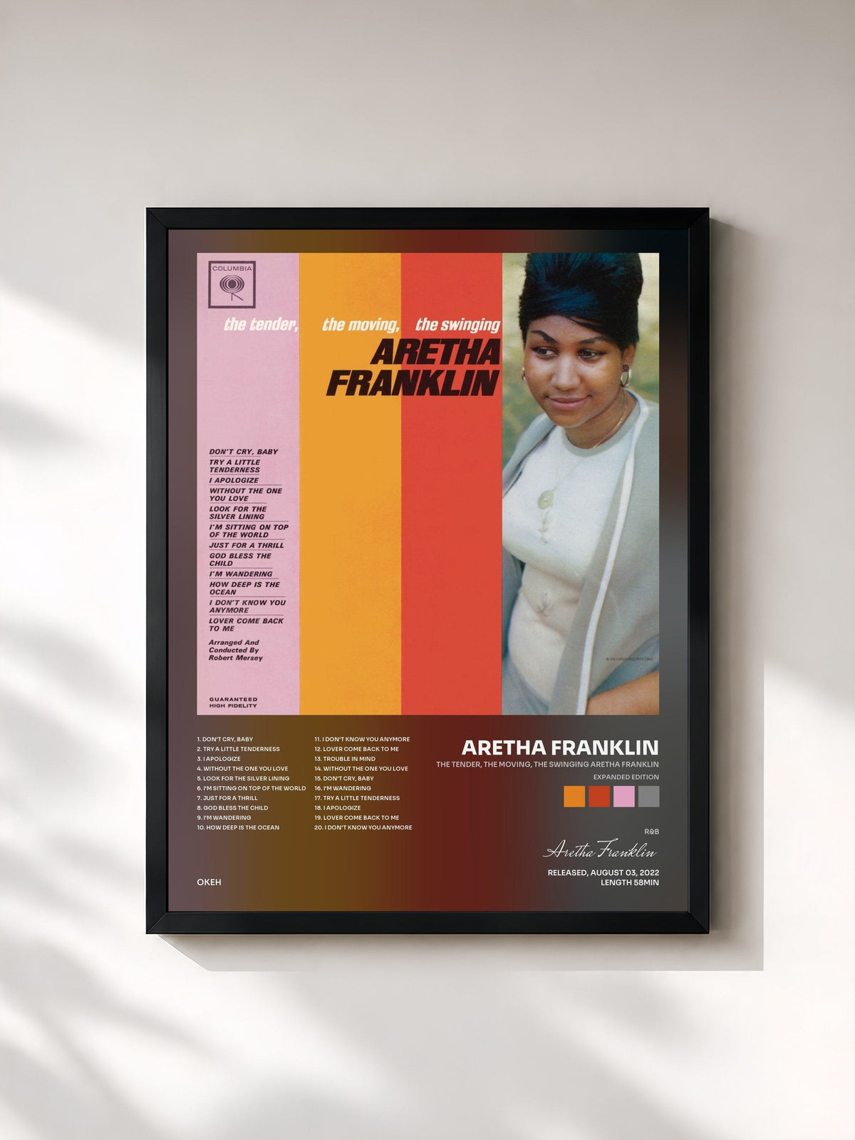#noir Tableau de l'album The Tender, The Moving, The Swinging Aretha Franklin (Expanded Edition) de Aretha Franklin, cadre noir, imprimé et encadré en France
