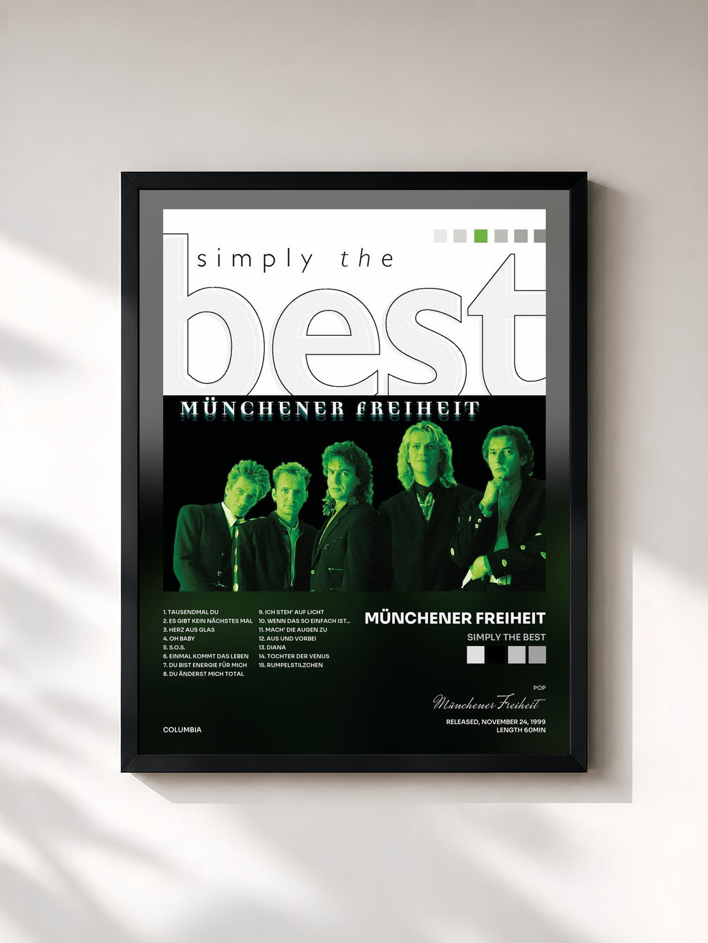 #noir Tableau de l'album Simply The Best de Münchener Freiheit, cadre noir, imprimé et encadré en France