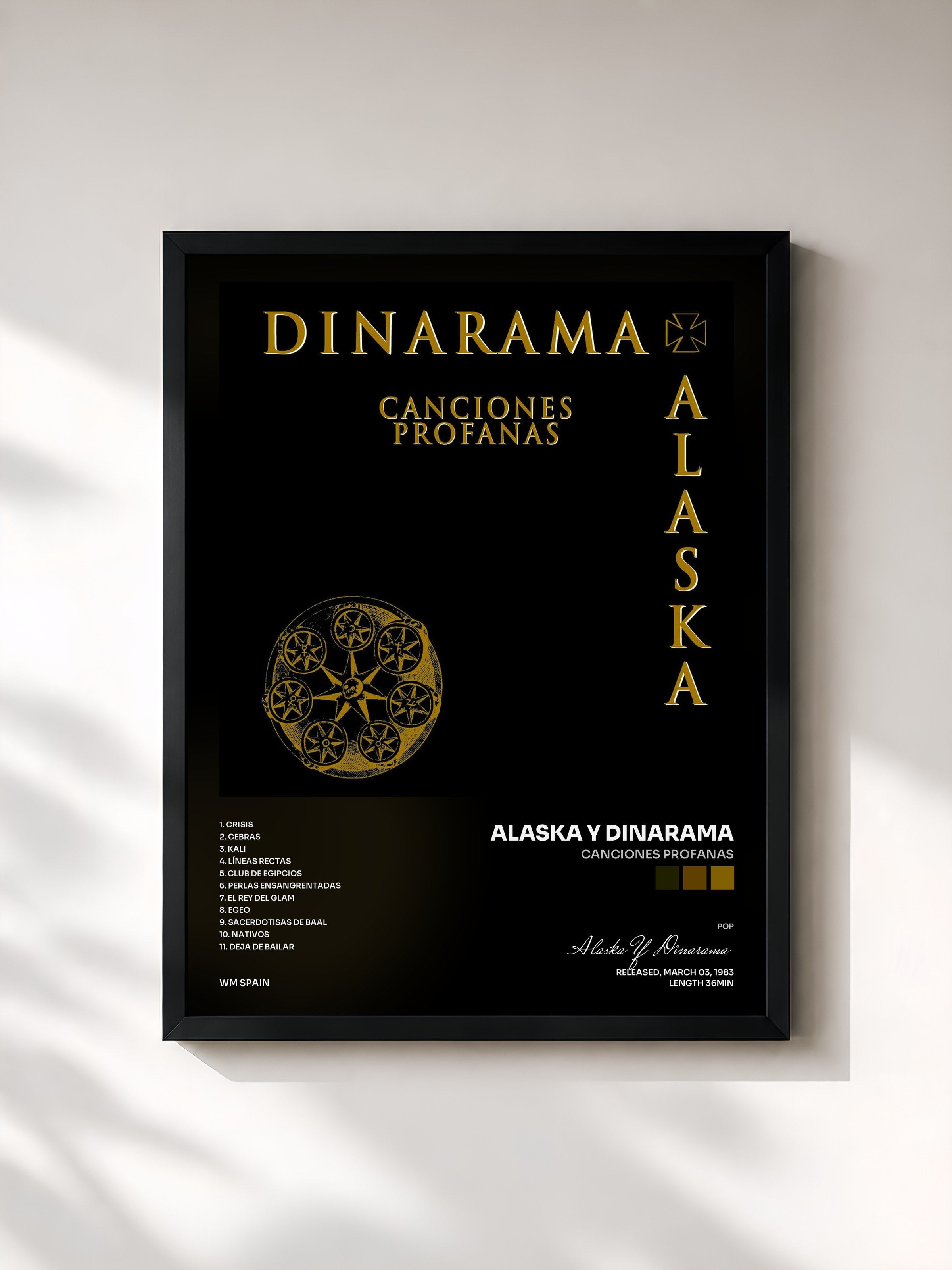 #noir Tableau de l'album Canciones Profanas de Alaska Y Dinarama, cadre noir, imprimé et encadré en France