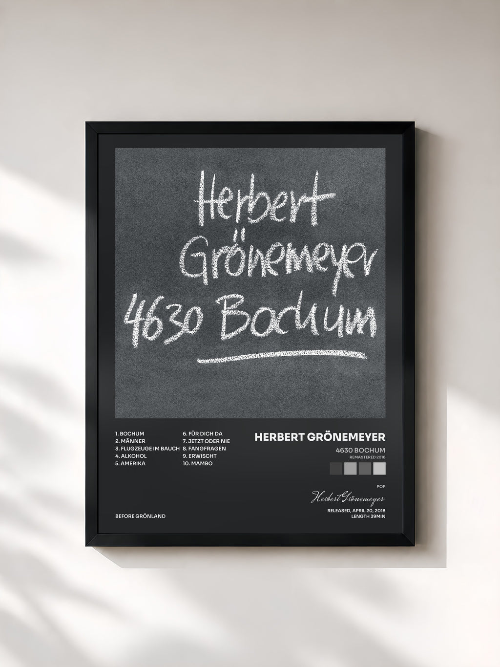 #noir Tableau de l'album 4630 Bochum (Remastered 2016) de Herbert Grönemeyer, cadre noir, imprimé et encadré en France