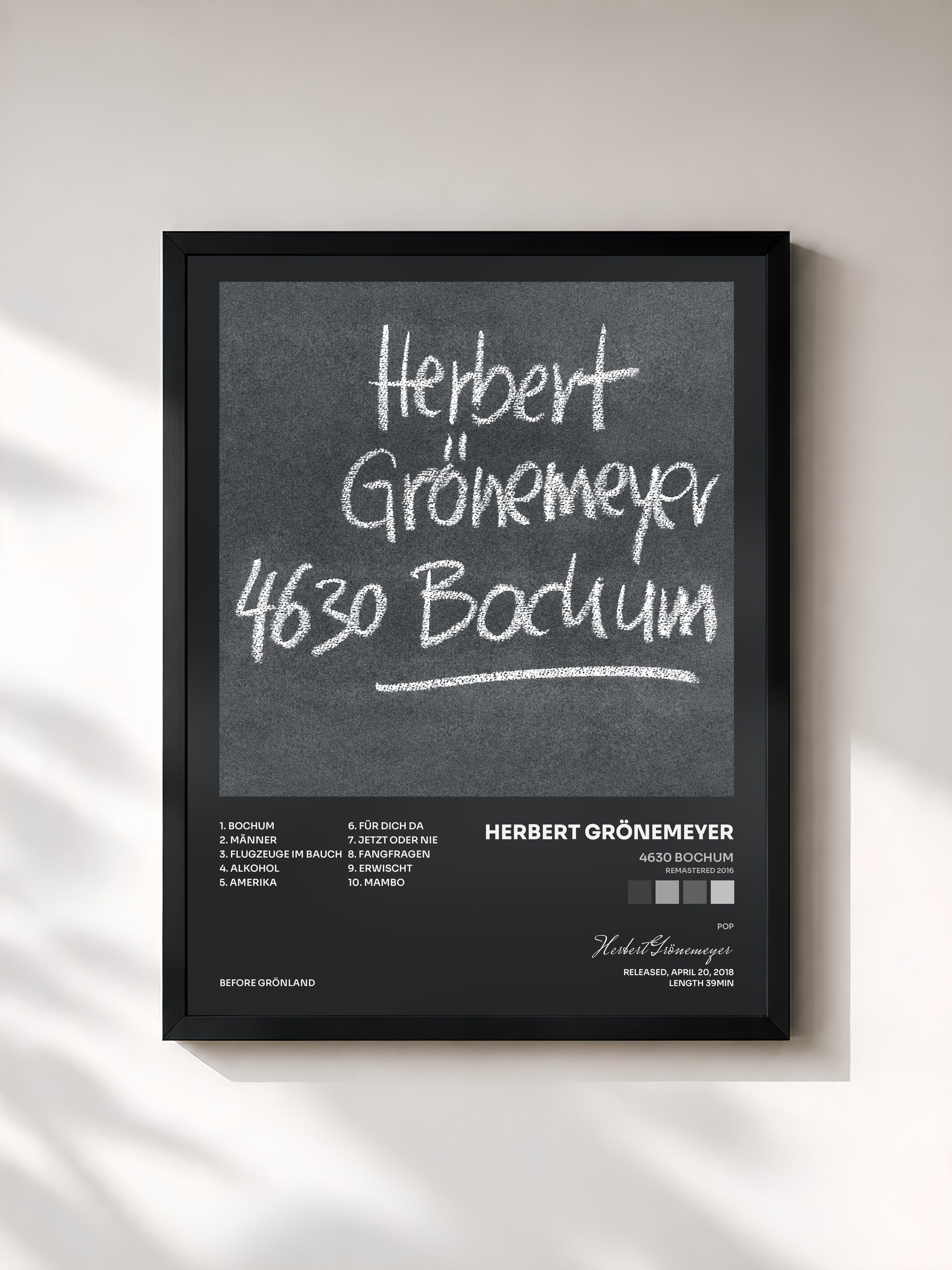 #noir Tableau de l'album 4630 Bochum (Remastered 2016) de Herbert Grönemeyer, cadre noir, imprimé et encadré en France