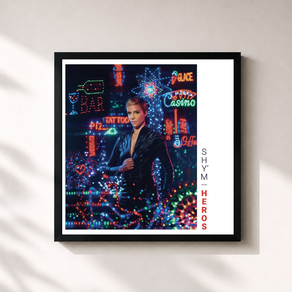 #noir Tableau carré de l'album Héros de Shy'm, cadre noir 32x32 cm