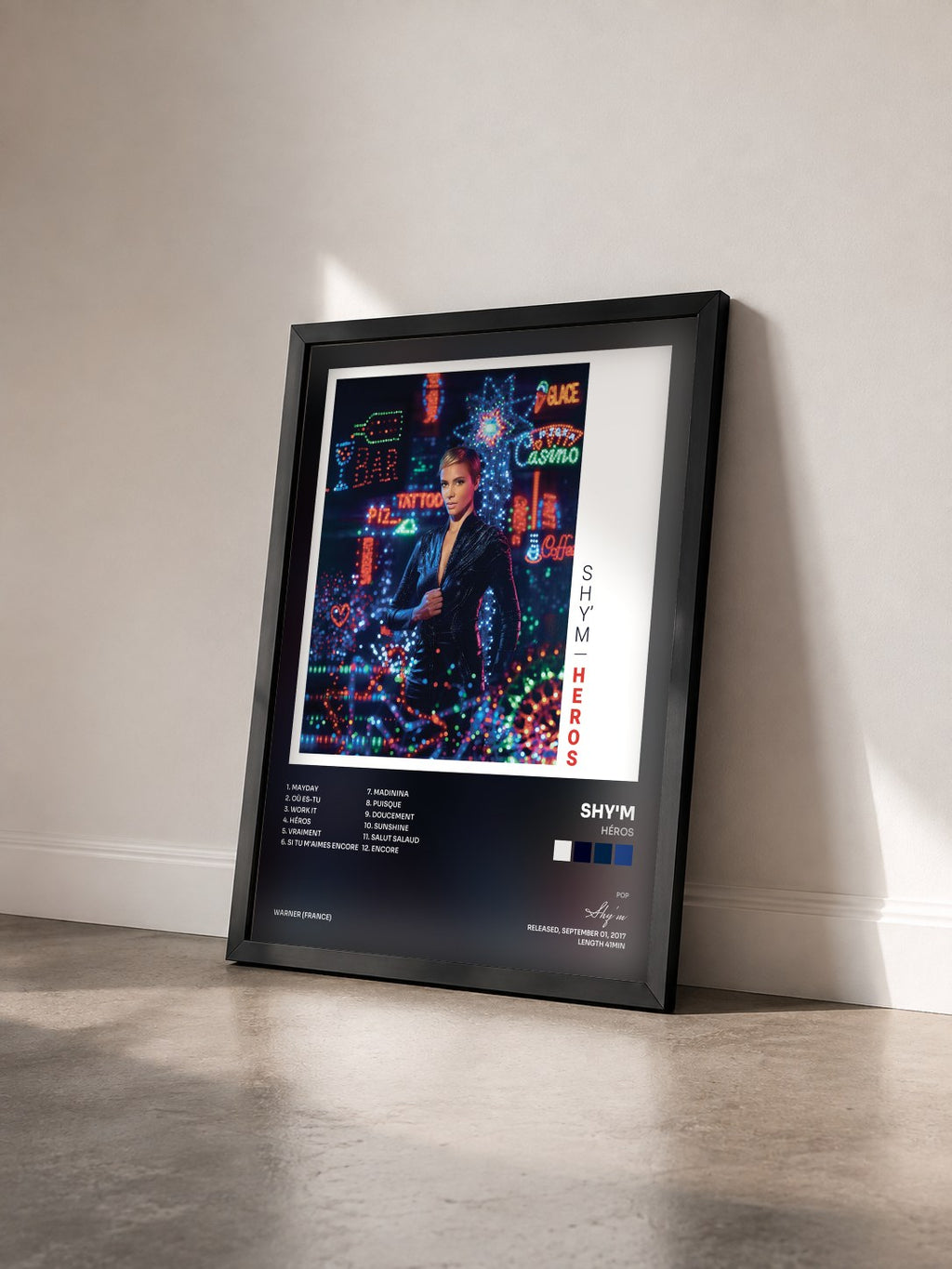 #noir Héros by Shy'm as a framed art print seen at an angle, black frame