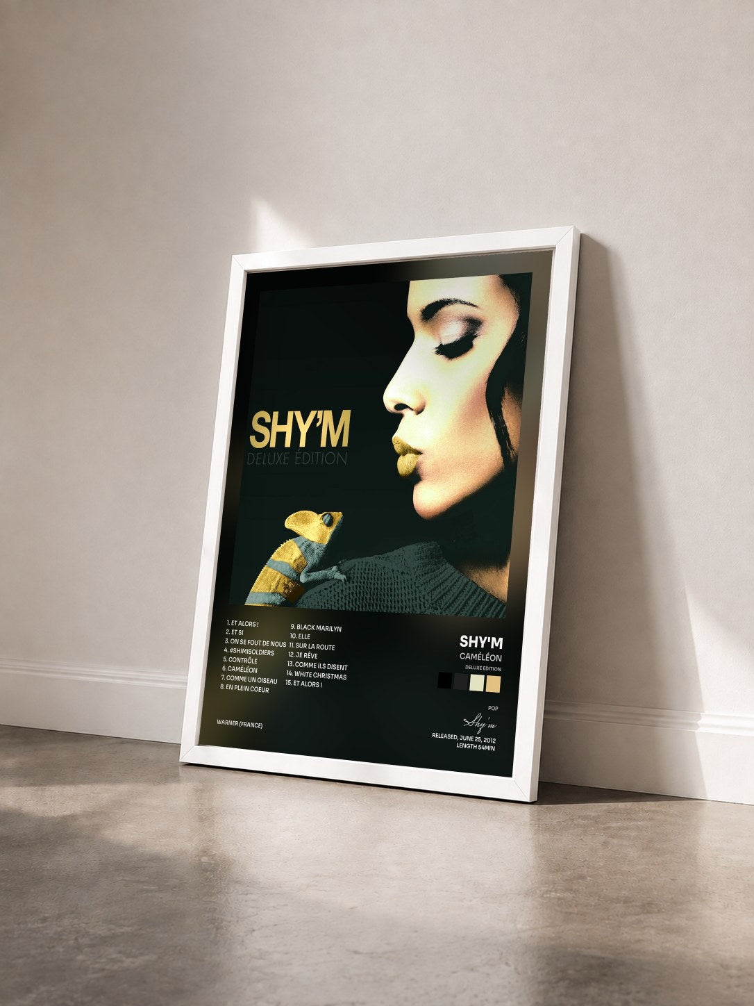 #blanc Caméléon (Deluxe Edition) by Shy'm as a framed art print seen at an angle, white frame