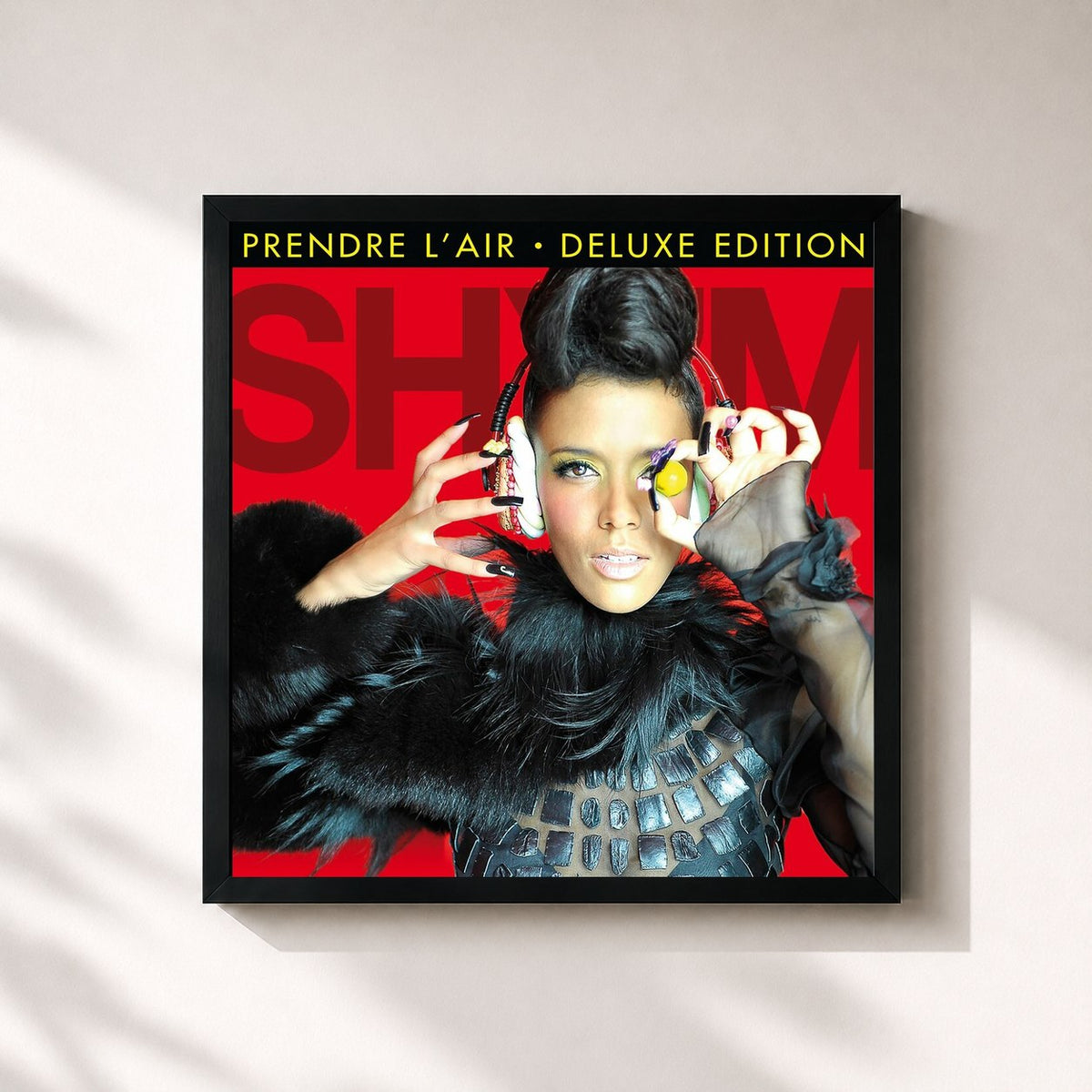 #noir Tableau carré de l'album Prendre l'air de Shy'm, cadre noir 32x32 cm