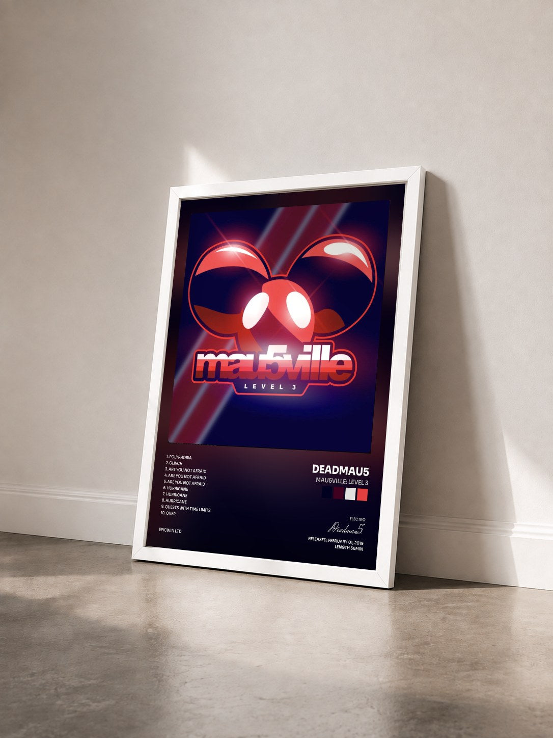 #blanc Tableau de l'album mau5ville: Level 3 de Deadmau5 vu de trois quarts, cadre blanc