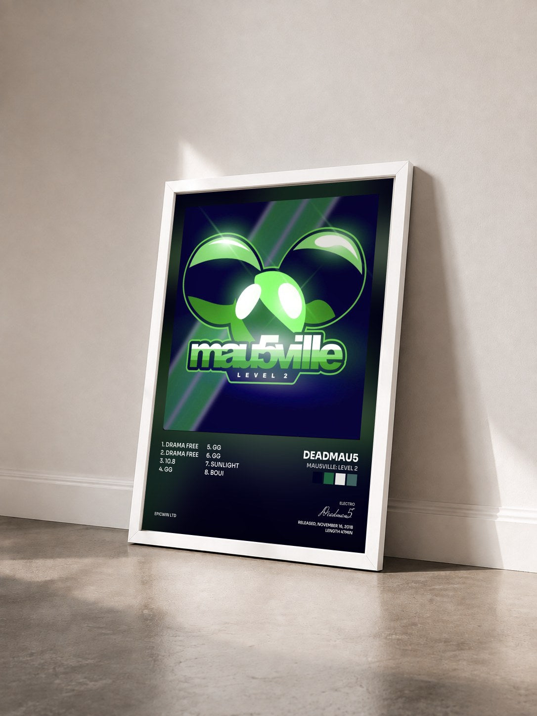 #blanc Tableau de l'album mau5ville: Level 2 de Deadmau5 vu de trois quarts, cadre blanc