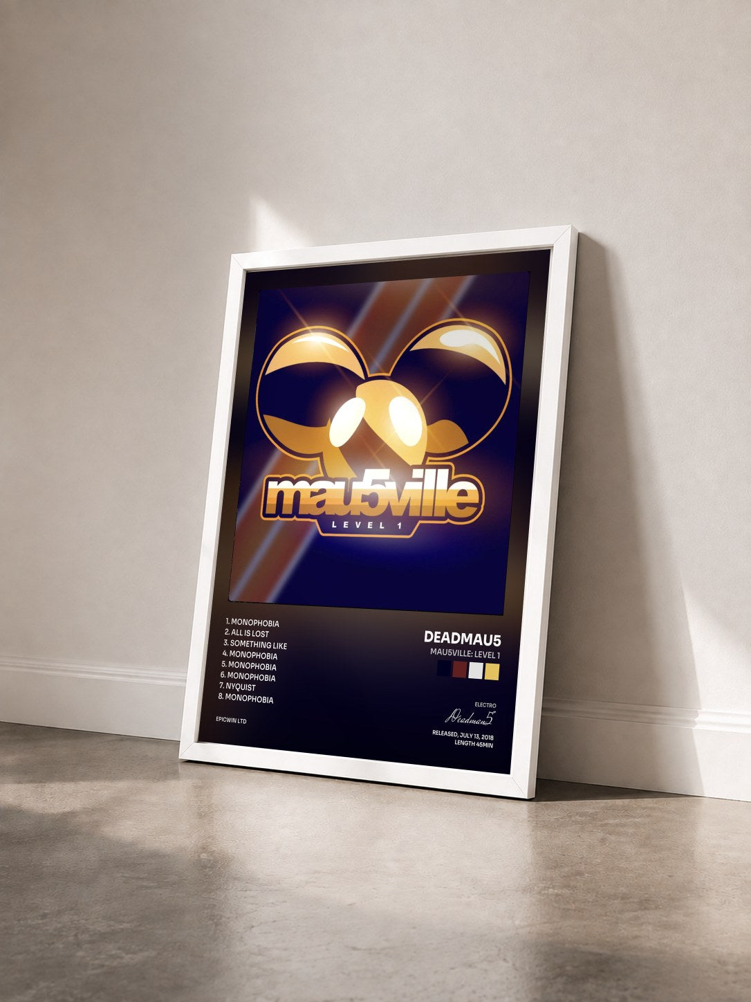 #blanc Tableau de l'album mau5ville: Level 1 de Deadmau5 vu de trois quarts, cadre blanc