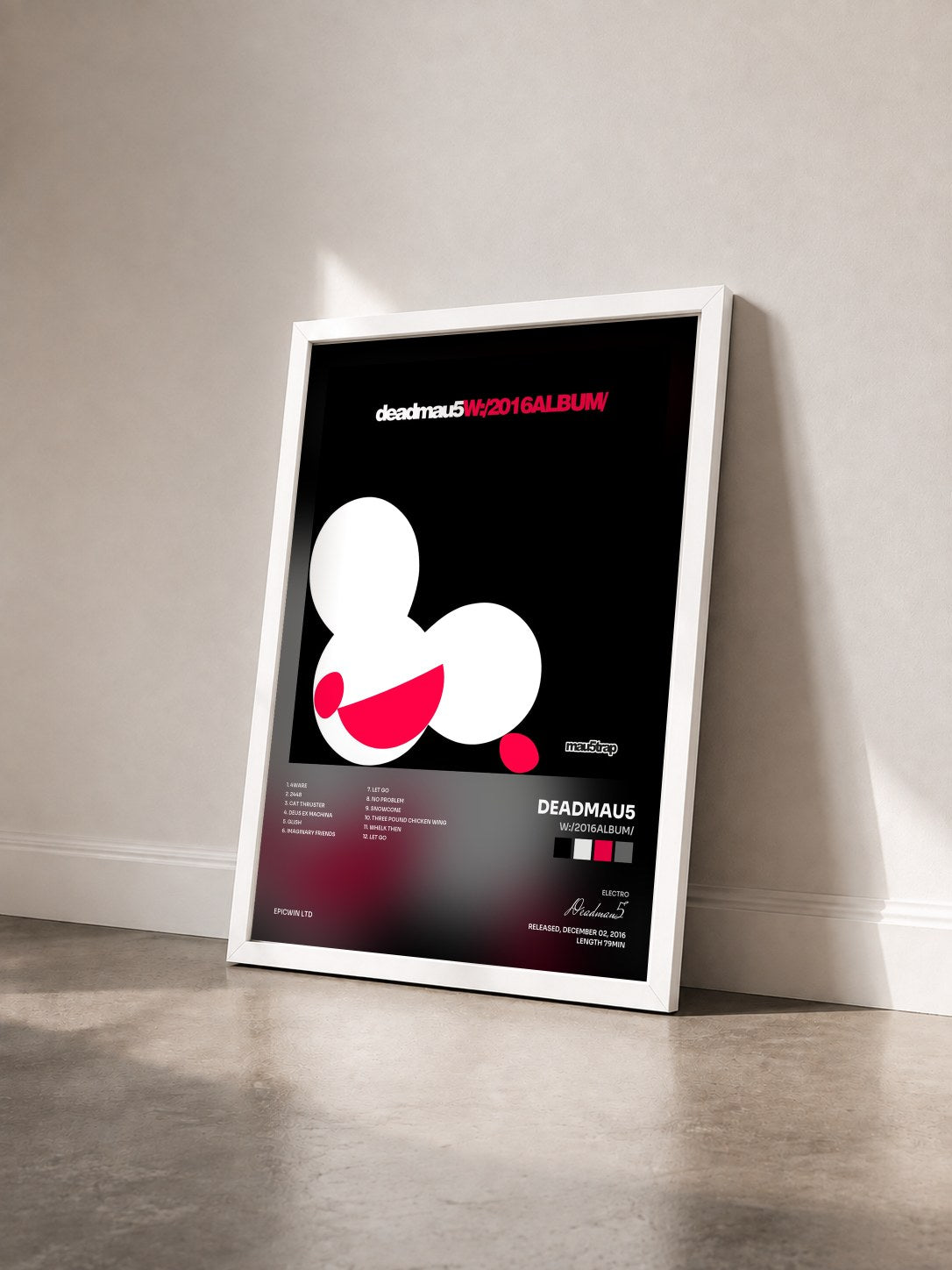 #blanc Tableau de l'album W:/2016ALBUM/ de Deadmau5 vu de trois quarts, cadre blanc