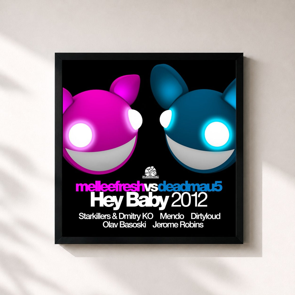 #noir Tableau carré de l'album Hey Baby 2012 de Deadmau5, cadre noir 32x32 cm