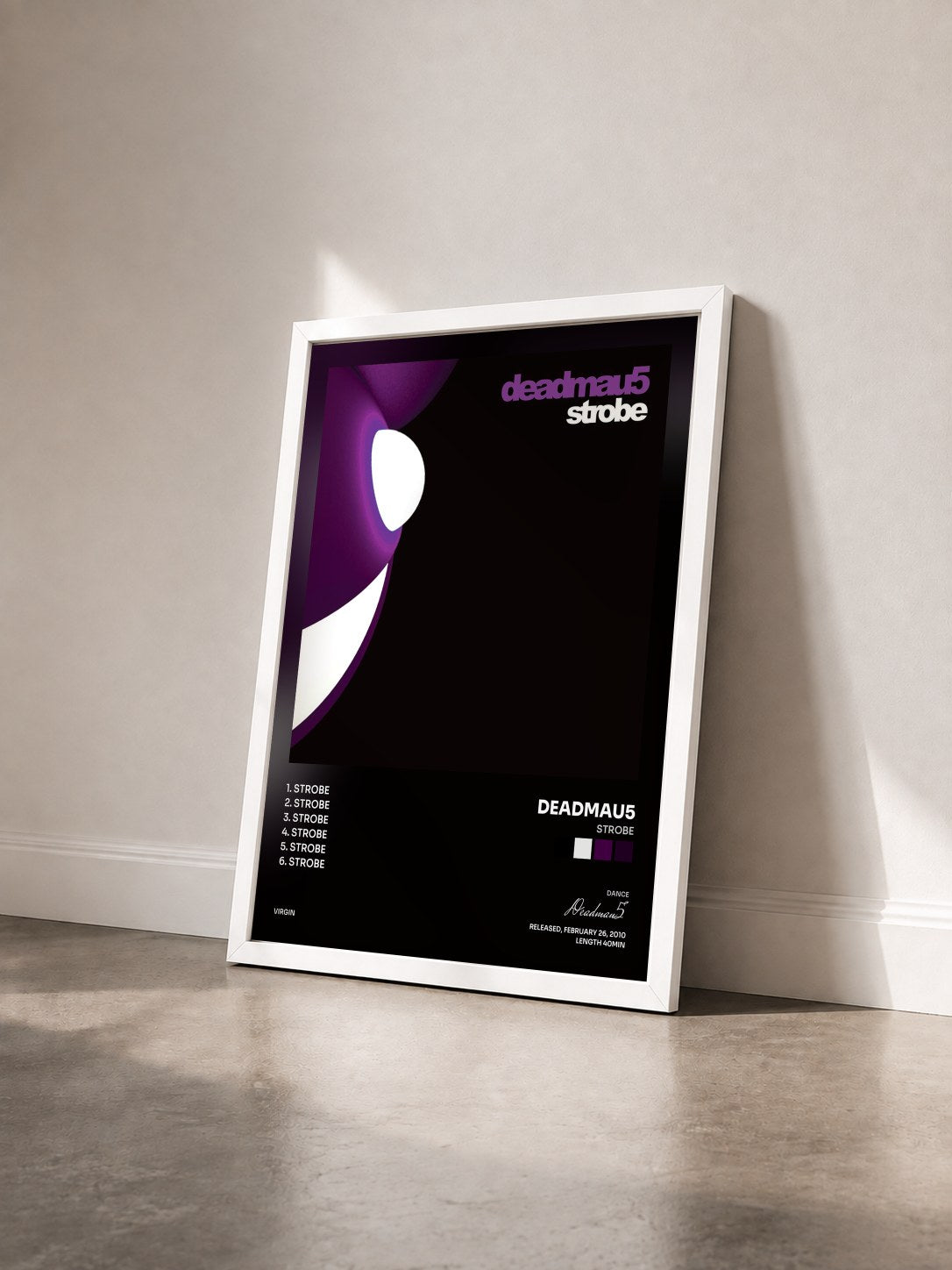 #blanc Tableau de l'album Strobe de Deadmau5 vu de trois quarts, cadre blanc