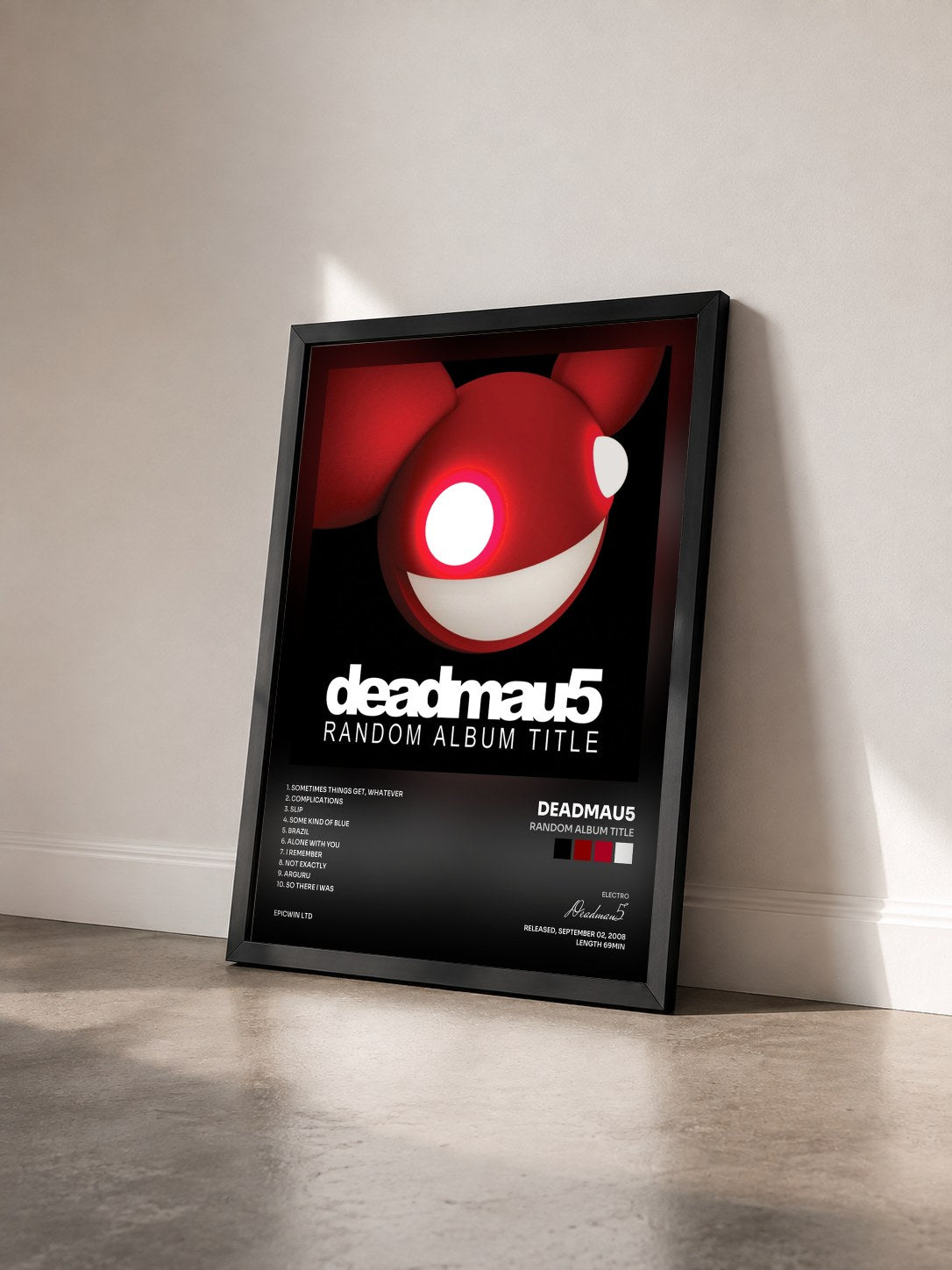 #noir Tableau de l'album Random Album Title de Deadmau5 vu de trois quarts, cadre noir