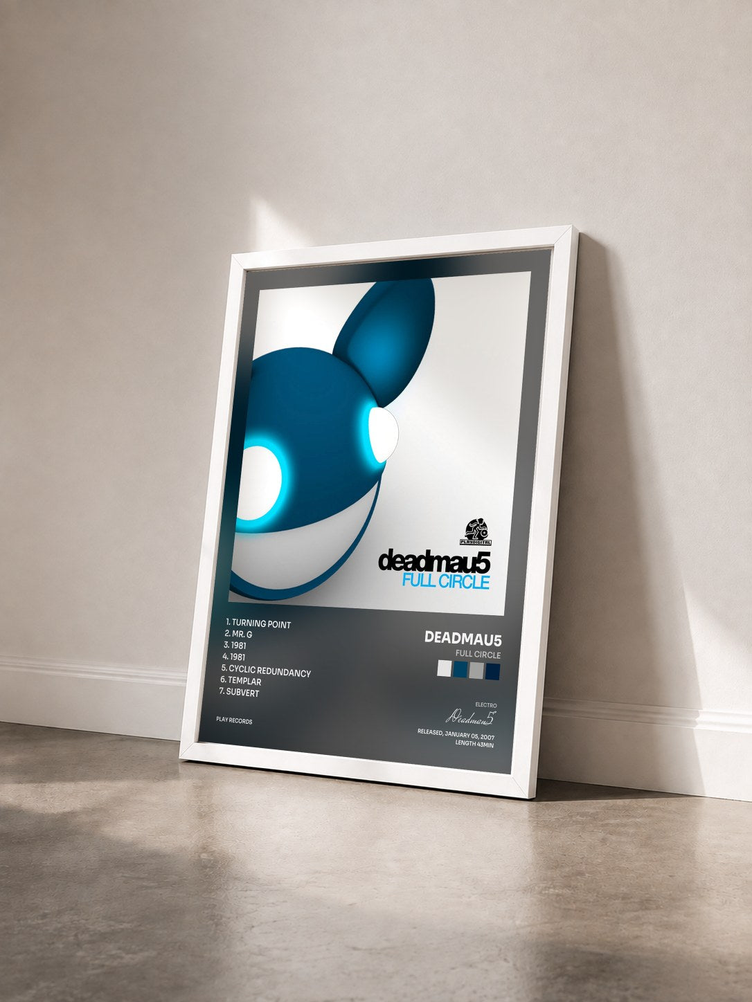 #blanc Tableau de l'album Full Circle de Deadmau5 vu de trois quarts, cadre blanc
