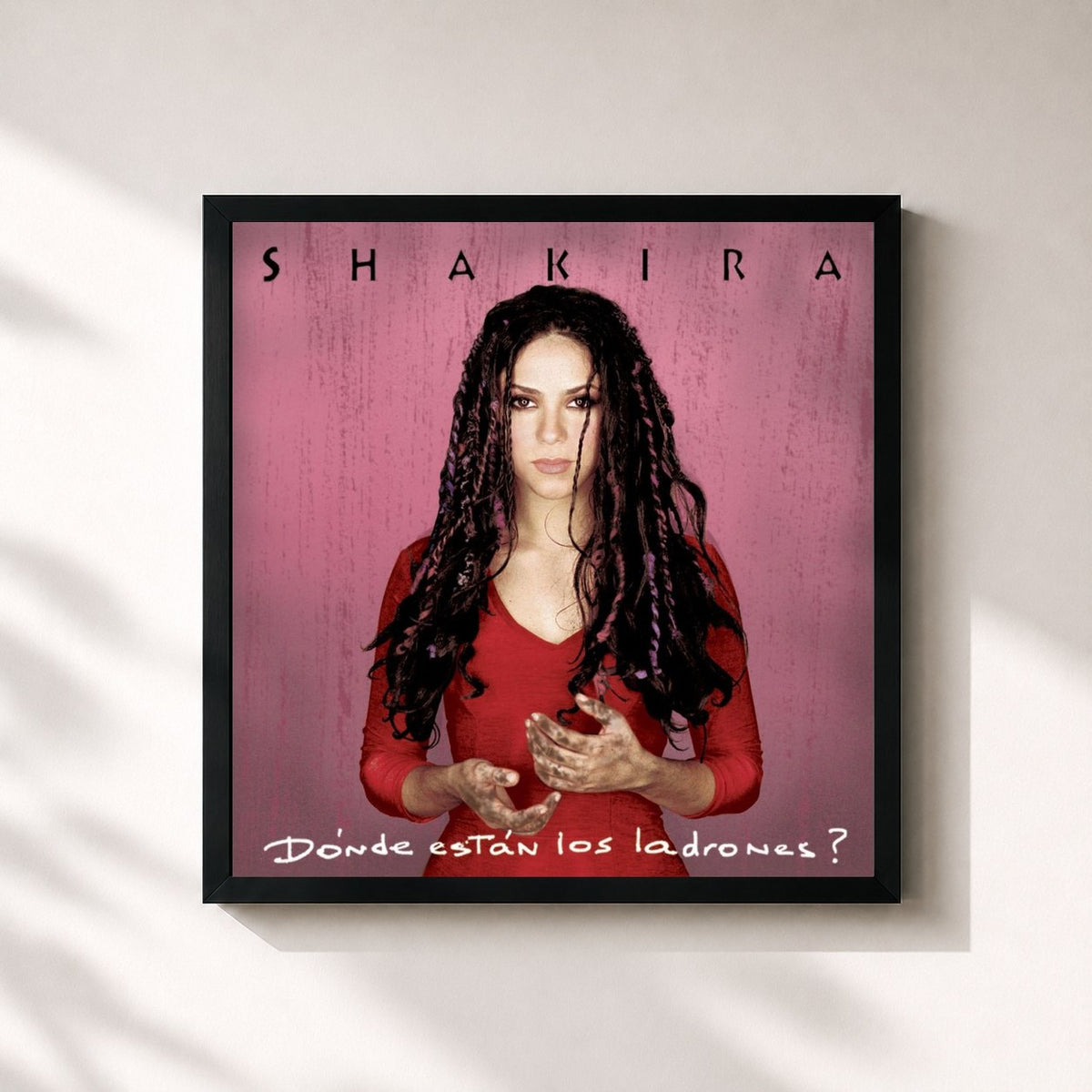 #noir Tableau carré de l'album Donde Estan Los Ladrones de Shakira, cadre noir 32x32 cm