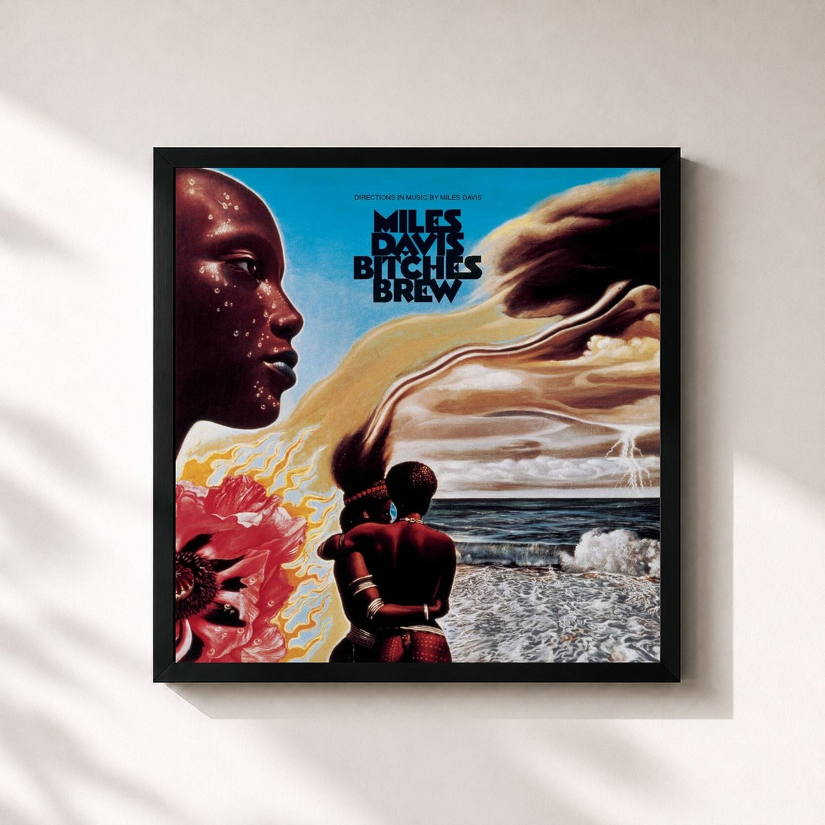 #noir Tableau carré de l'album Bitches Brew de Miles Davis, cadre noir 32x32 cm