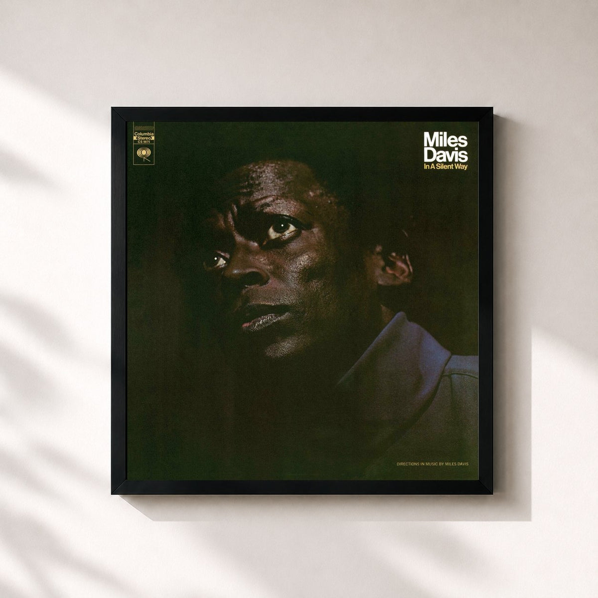 #noir Tableau carré de l'album In A Silent Way de Miles Davis, cadre noir 32x32 cm