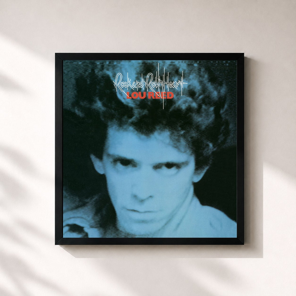 #noir Tableau carré de l'album Rock And Roll Heart de Lou Reed, cadre noir 32x32 cm